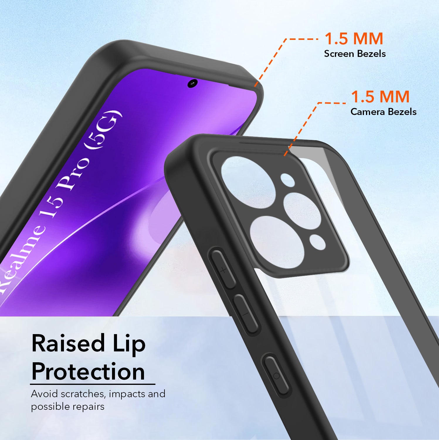 For Realme 15 Pro Combo with Back Cover and 9H Tempered Glass (Lifetime Anti-Yellow | Crystal Clear Shockproof | Oleophobic Coating Screen Glass)