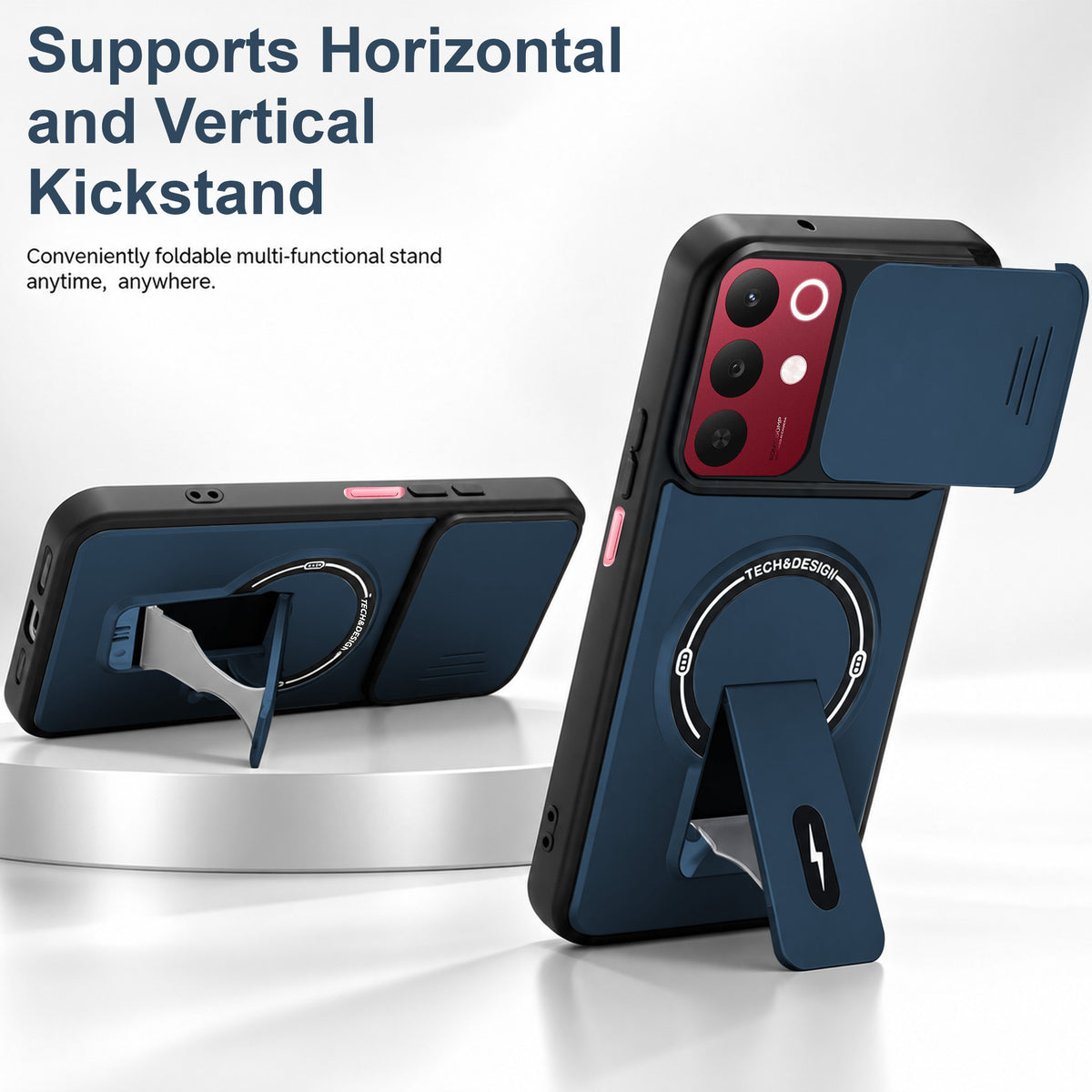 For Realme 15X Back Case Cover Metallic (Hybrid Armor Kickstand | Sliding Shutter Camera Protection | MagSafe Compatible)
