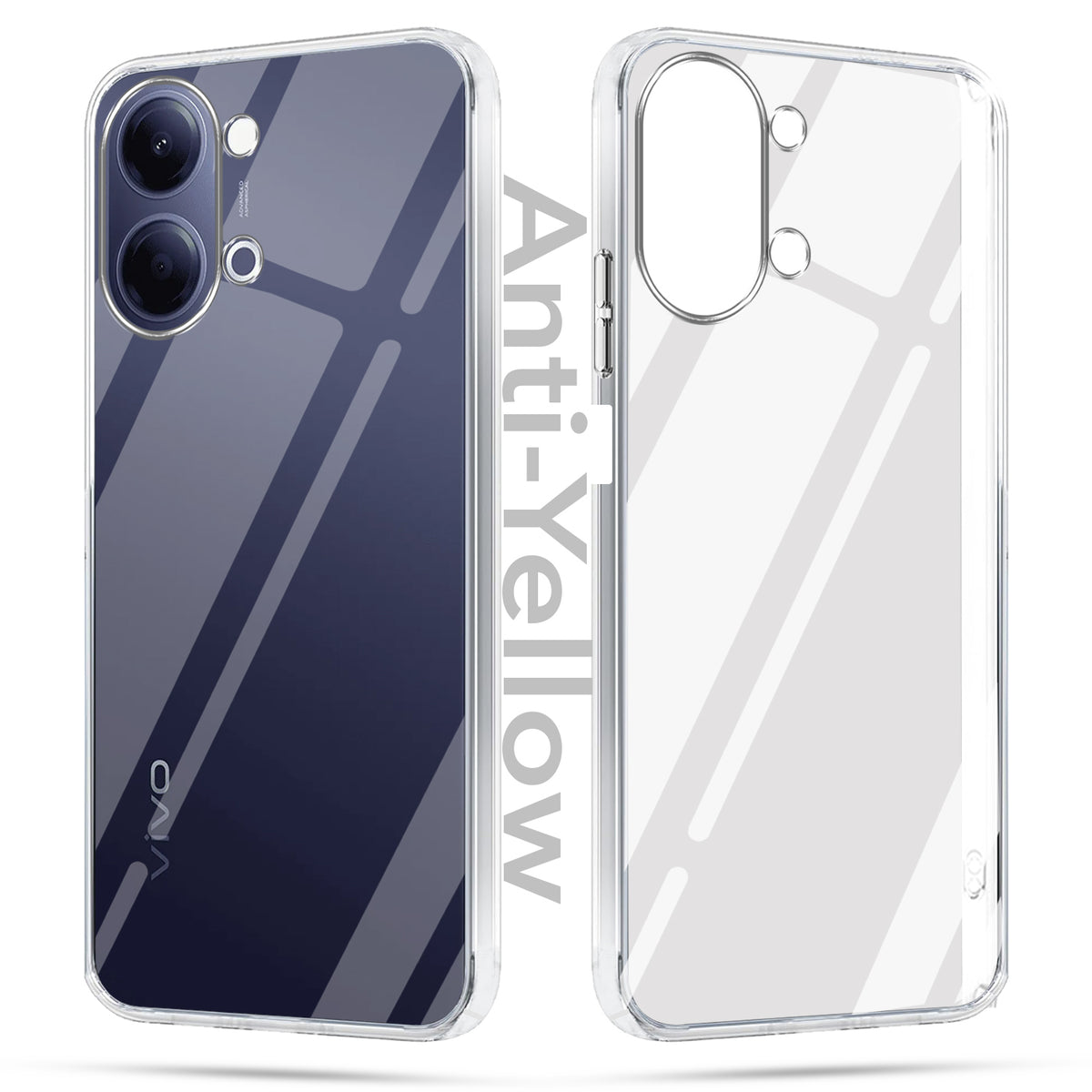 For Vivo Y05 (4G) | Vivo T5 Lite (5G)  Combo with Back Cover and 9H Tempered Glass (Lifetime Anti-Yellow | Sleek Hard Crystal | Oleophobic Coating Screen Glass)