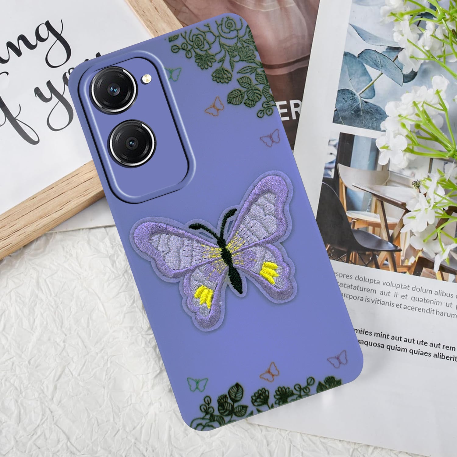For Vivo T3 Lite 5G | Vivo Y28s 5G Back Cover Case (Soft Butterfly Embroidery | Women Teen Girls | Camera Protection| Matte Silicone)