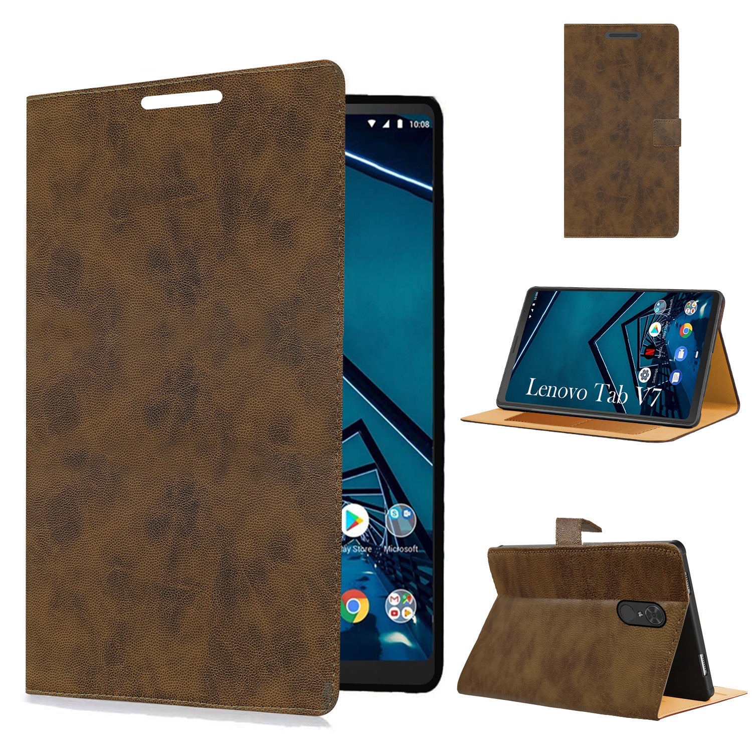 For Lenovo Tab V7 6.95 Inch PB-6505M/6505MC Flip Cover Folio Cover (PU Leather | Multi-Angle Smart Stand | Card Storage Slots | Silicone Back Pouch)