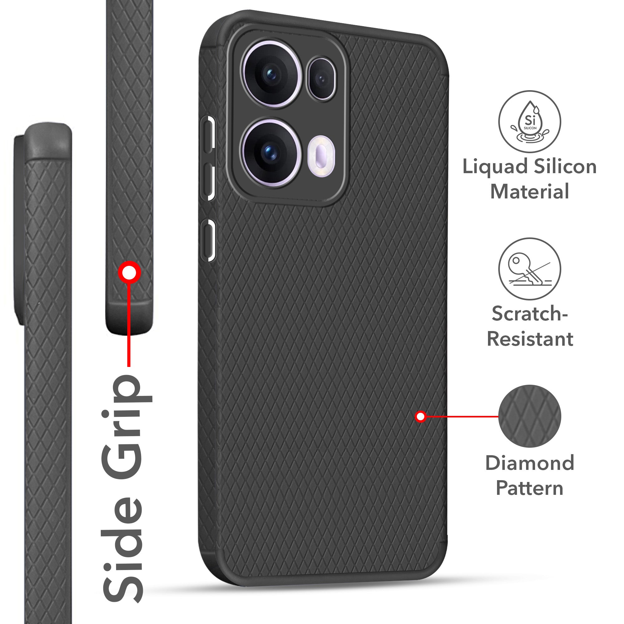 For Oppo Reno13 Pro | Oppo Reno 13 Pro Back Cover Case (Camera Protection | Side Grip Texture | Soft and Flexible)
