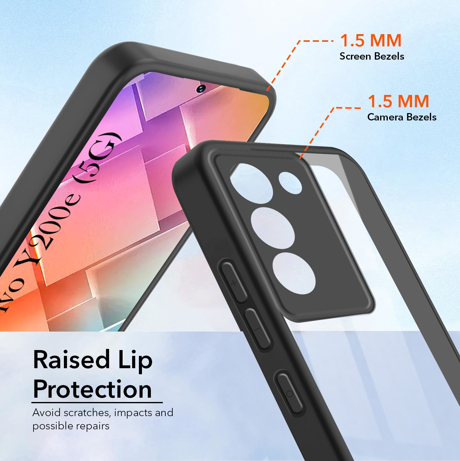 For Vivo Y200e Combo with Back Cover and 9H Tempered Glass (Lifetime Anti-Yellow | Crystal Clear Shockproof | Oleophobic Coating Screen Glass)