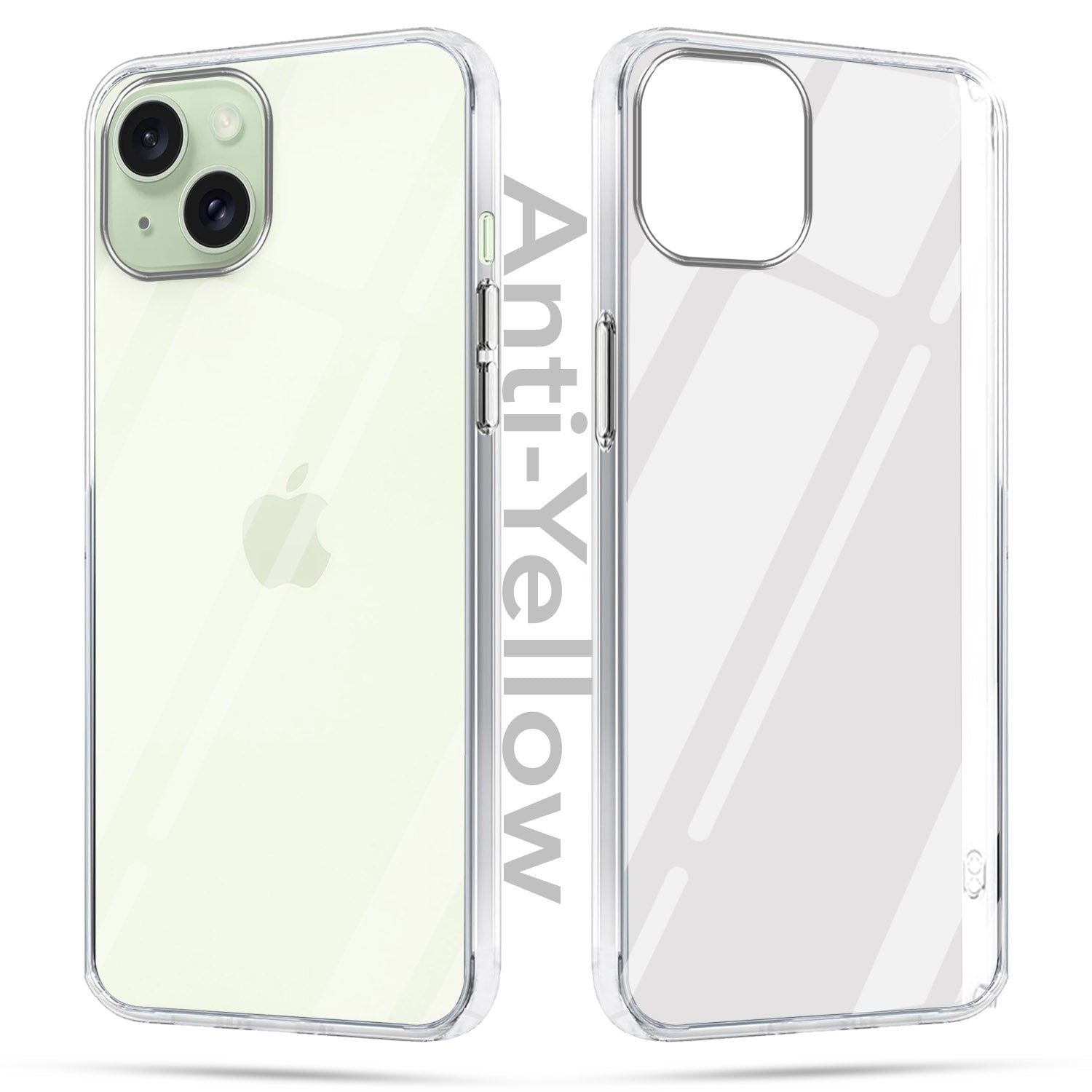 For Apple iPhone 15 Plus Combo with Back Cover and 9H Tempered Glass (Lifetime Anti-Yellow | Sleek Hard Crystal | Oleophobic Coating Screen Glass)