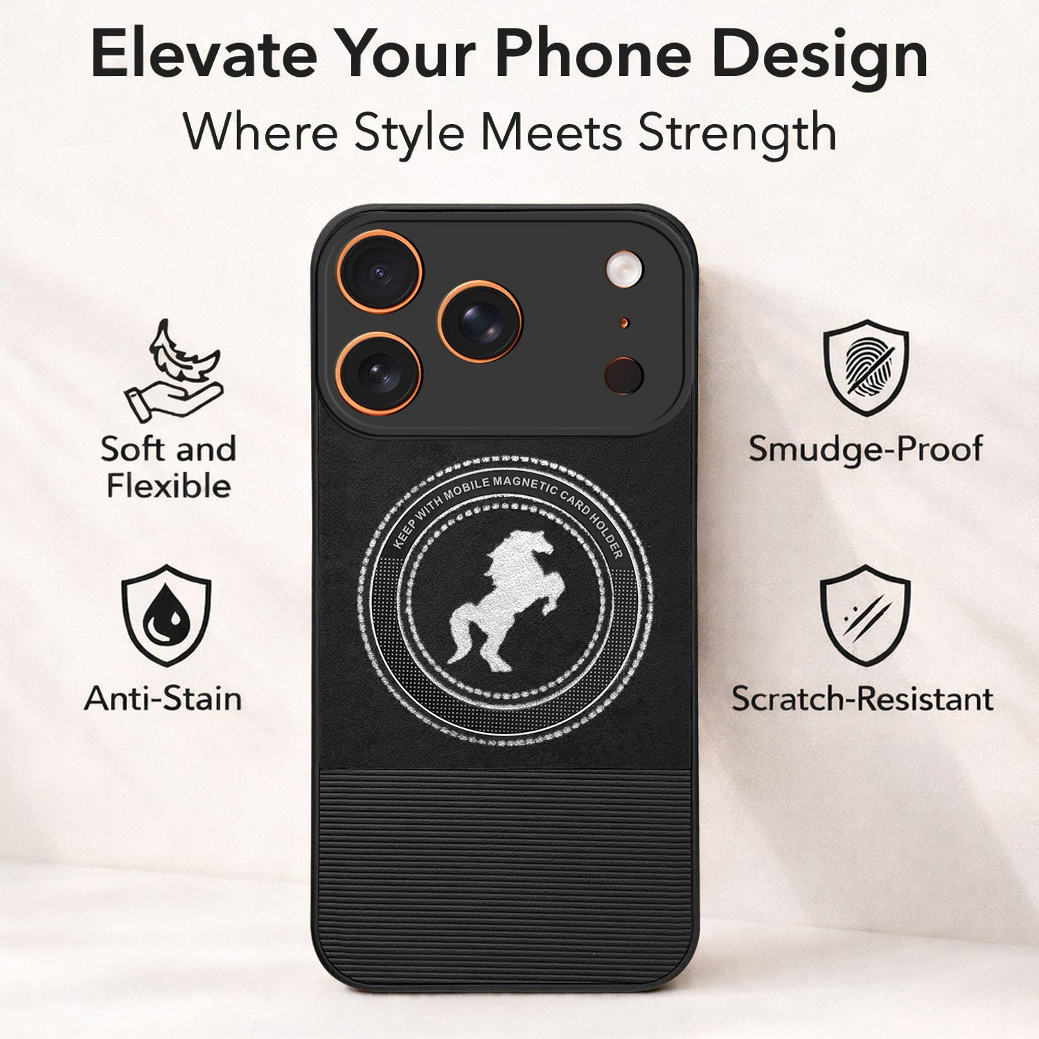 For Apple iPhone 17 Pro Back Cover Case PU Leather Finish (Professional Minimalist Texture | MagSafe Compatile | Camera Protection | Sleek Sober Formal)