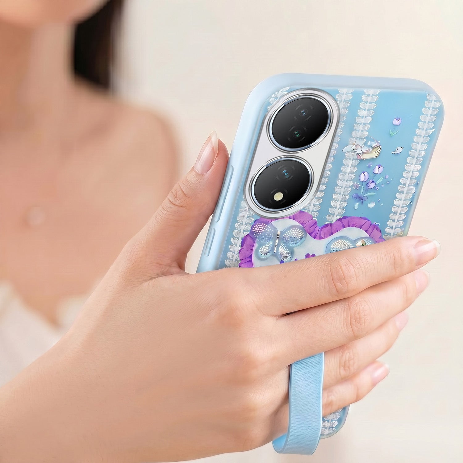 For Vivo Y100 Back Cover Case (3D Cute Heart Strap Holder | Camera Protection | Designer Girls Print)