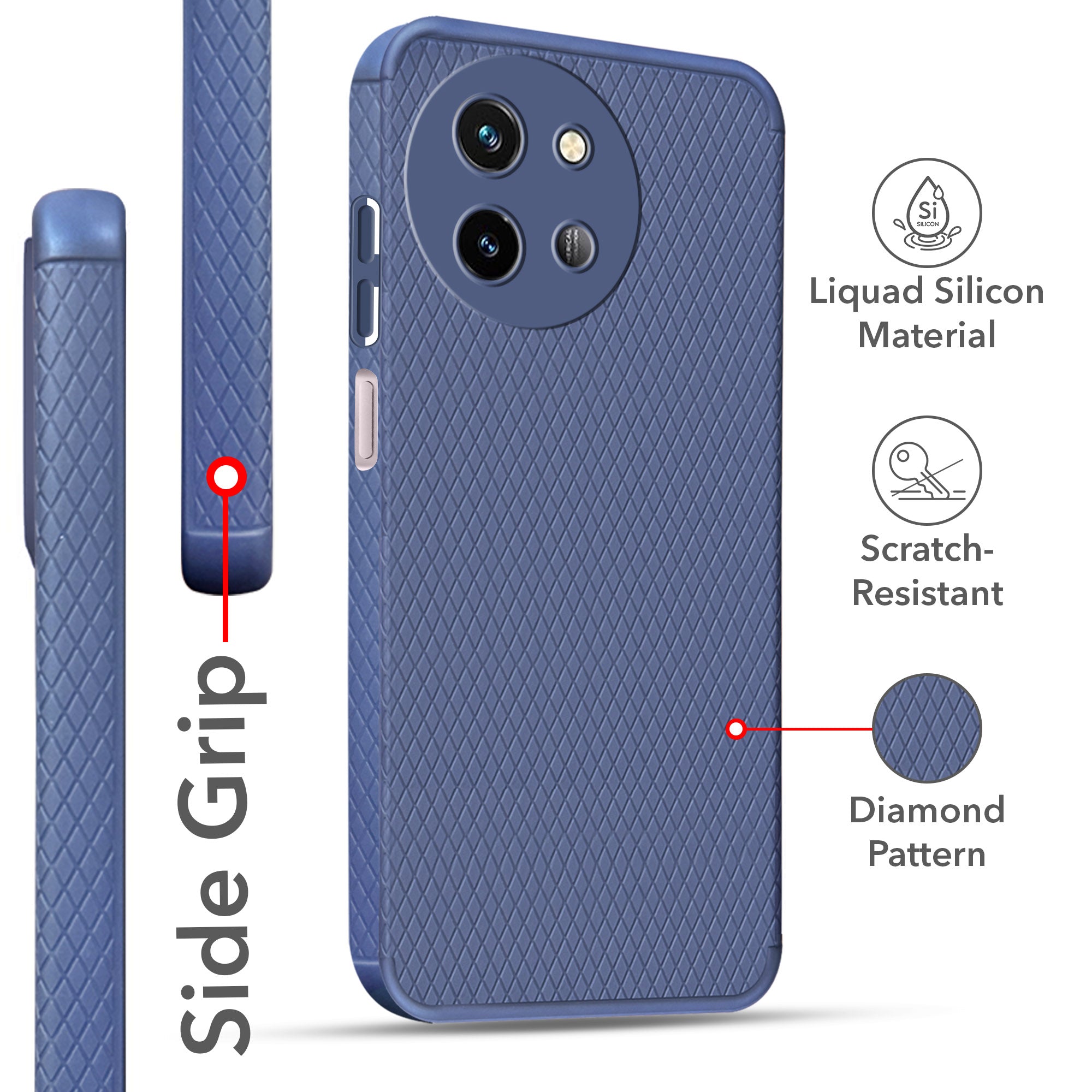 For Vivo T3x 5G Back Cover Case (Liquid Silicone | Side Grip | Camera Protection)