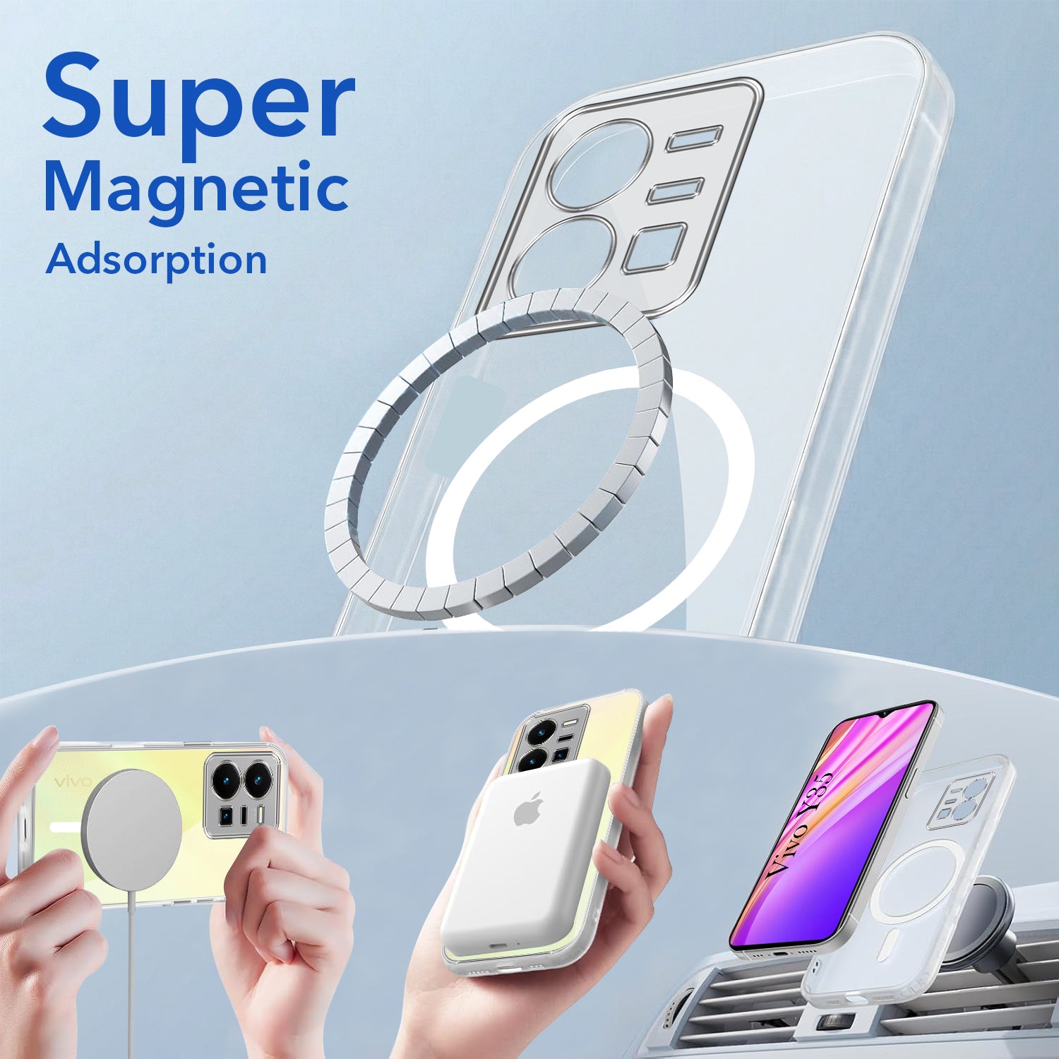 For Vivo Y35 Back Cover Case Lifetime Anti-Yellow MagSafe Compatible Clear (Sleek Hard Crystal | Shockproof and Camera Protection)