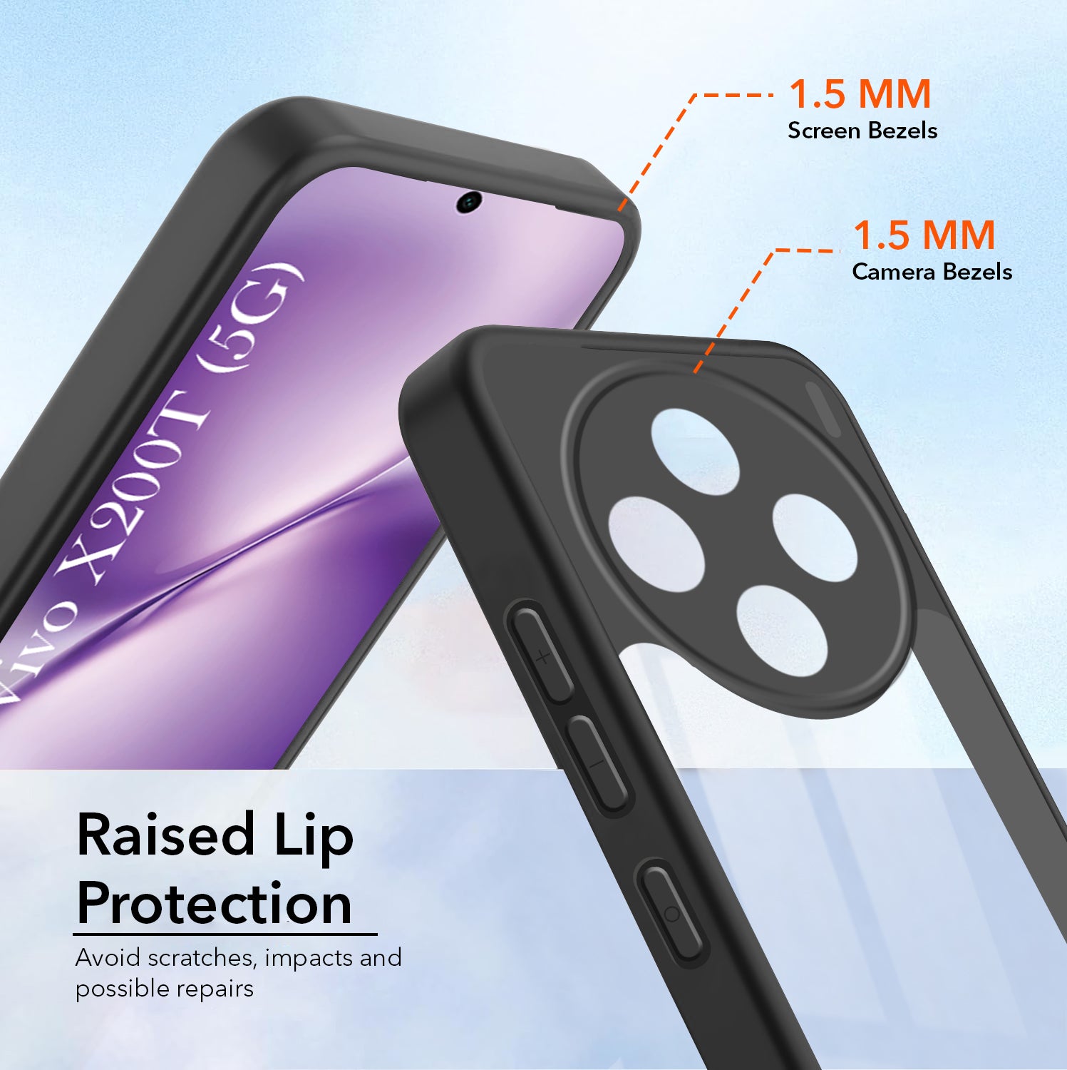 For Vivo X200T Combo with Back Cover and 9H Tempered Glass (Lifetime Anti-Yellow | Crystal Clear Shockproof | Oleophobic Coating Screen Glass)