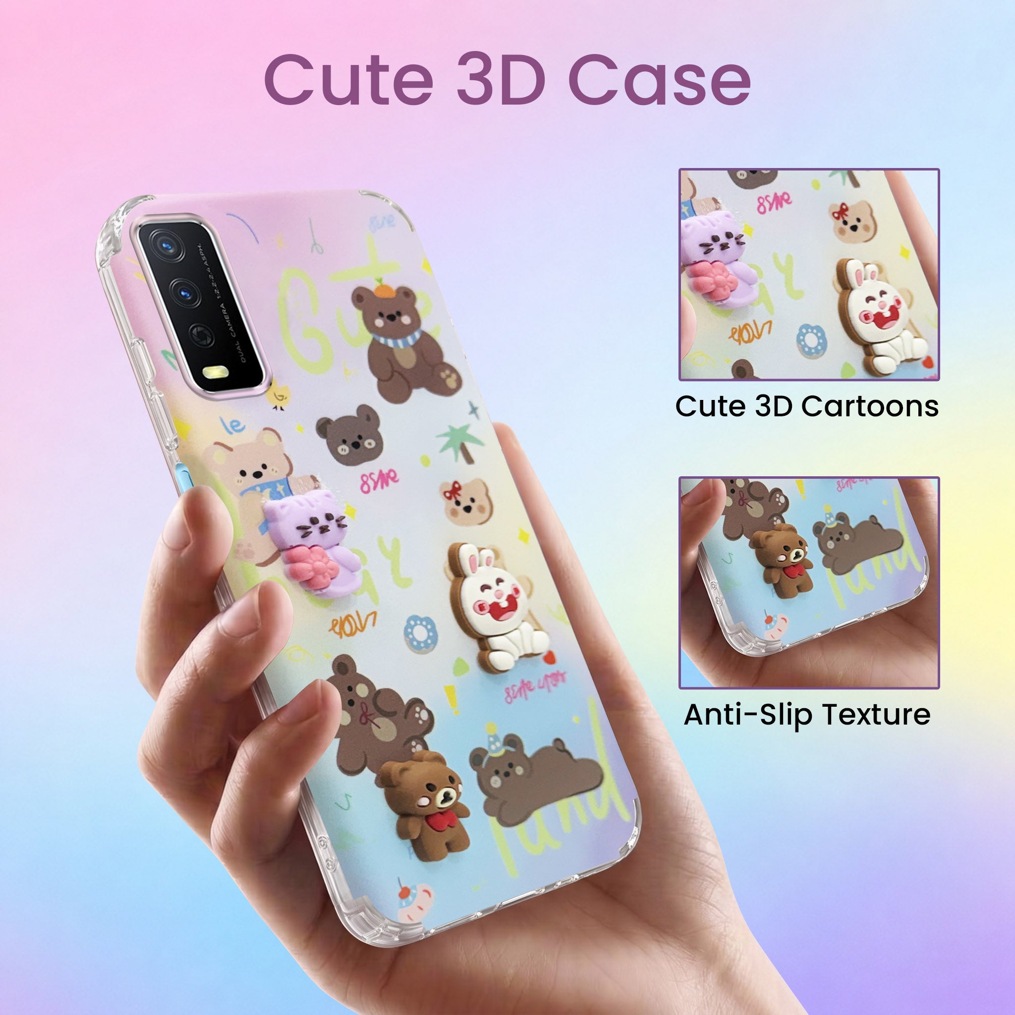 For Vivo Y12s | Y11s | Y12G Back Cover Case (3D Cute Cartoons | Hard Back Side Soft | Matte Premium Finish | HD Printing)