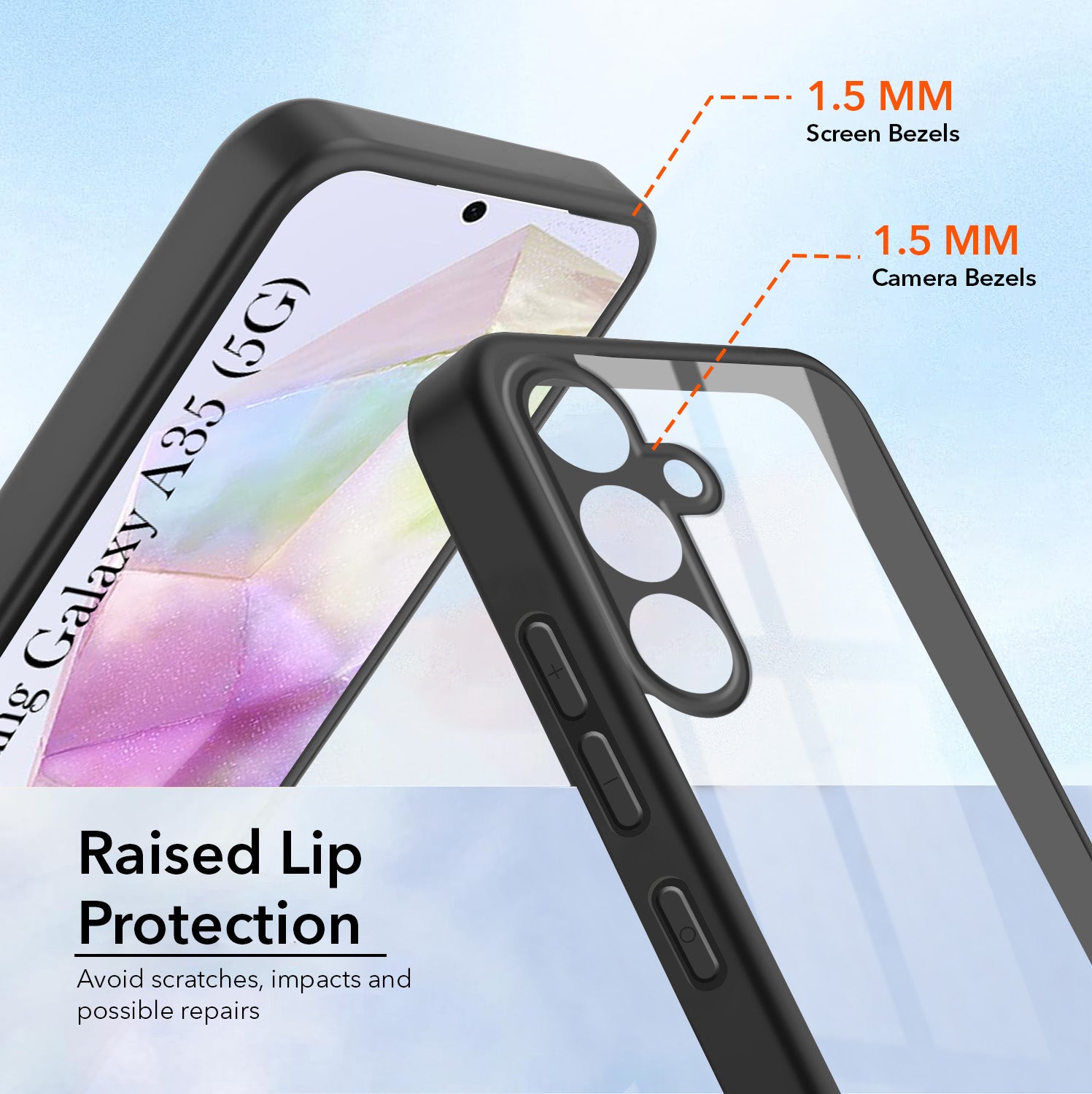 For Samsung Galaxy A35 5G Combo with Back Cover and 9H Tempered Glass (Lifetime Anti-Yellow | Crystal Clear Shockproof | Oleophobic Coating Screen Glass)