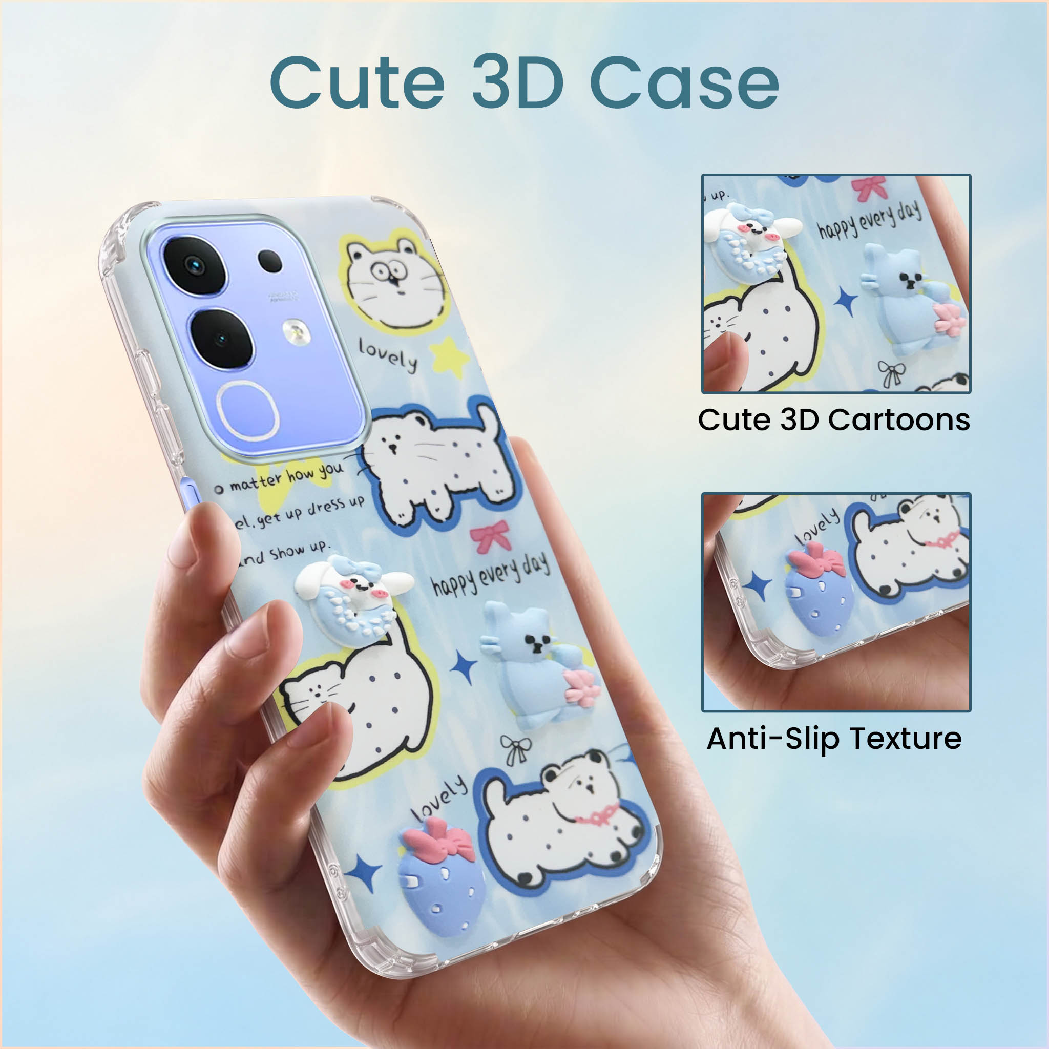 For Vivo iQOO Z10x Back Cover Case (3D Cute Cartoons | Hard Back Side Soft | Matte Premium Finish | HD Printing)