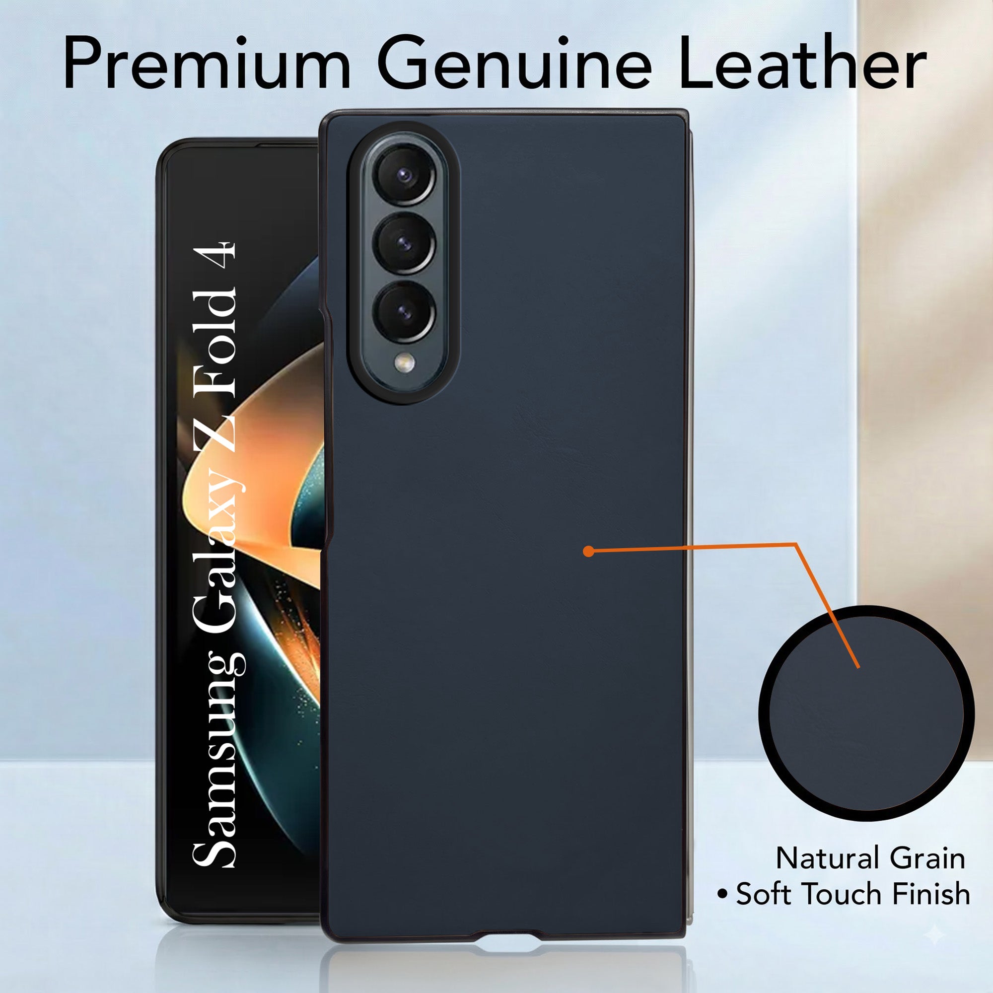 For Samsung Galaxy Z Fold 4 5G Premium Cover Case (Soft Leather Touch | Interior Protective Cloth | Slim 360* Protection)