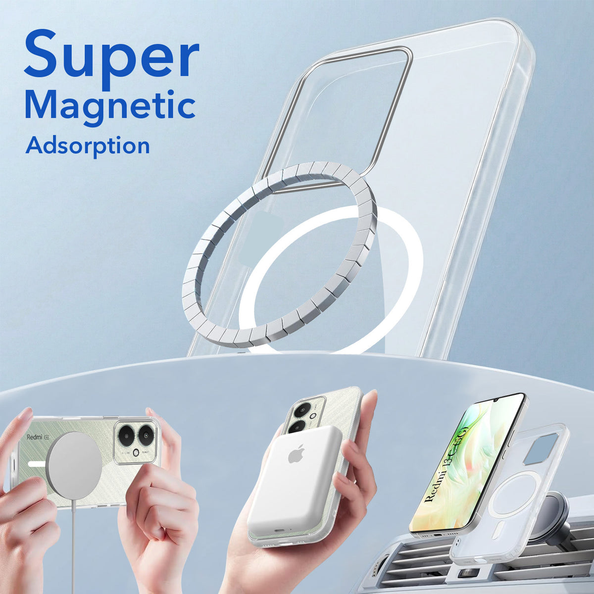 For Redmi 13C 5G Back Cover Case Lifetime Anti-Yellow MagSafe Compatible Clear (Sleek Hard Crystal | Shockproof and Camera Protection)