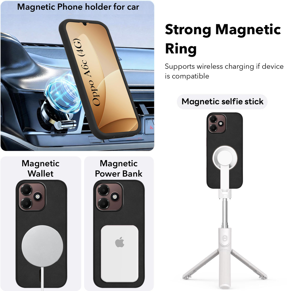 For Oppo A6c 4G Back Cover Case Leather Finish (MagSafe Compatible Wireless Charging | Soft Touch | Camera Bump Protection)