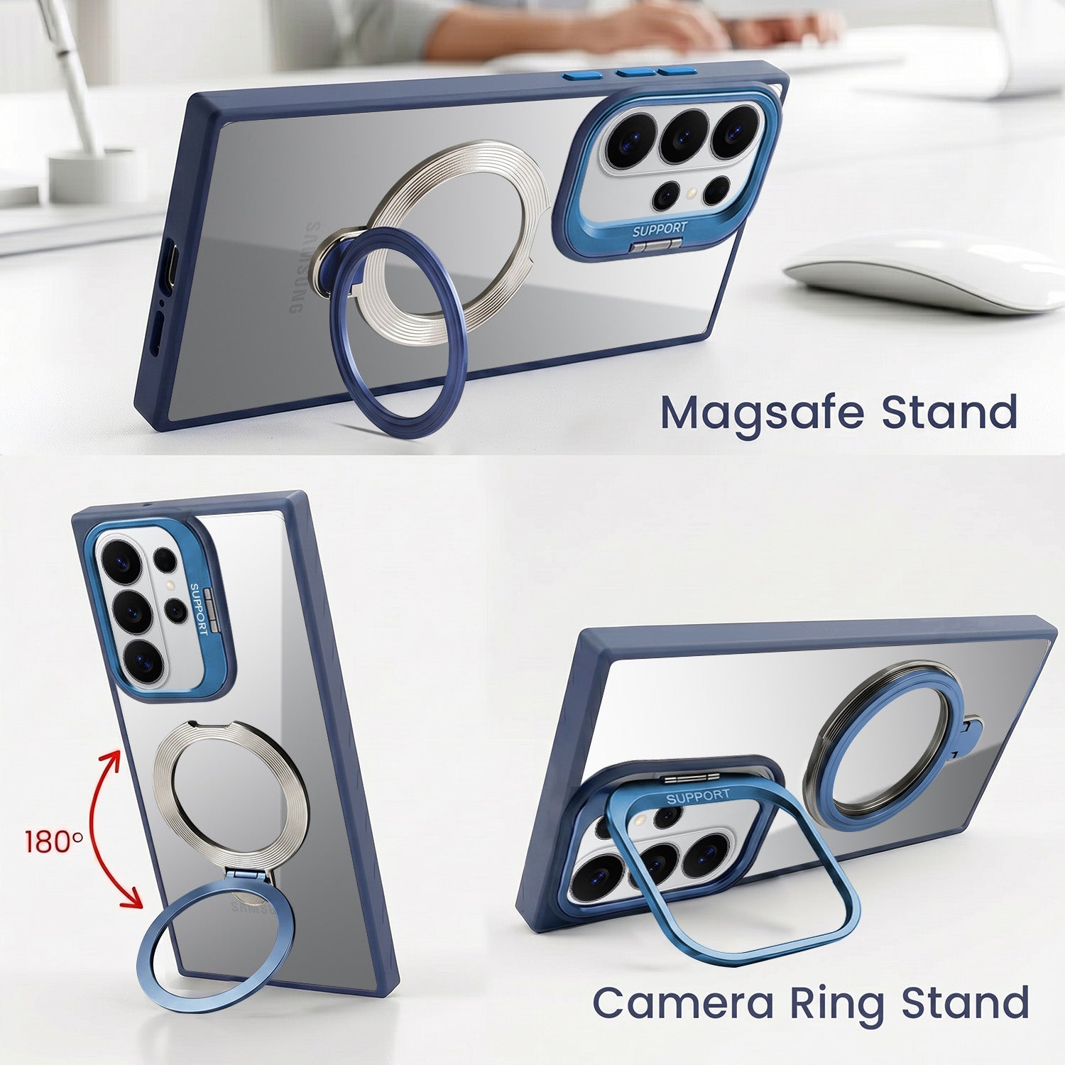 For Samsung Galaxy S26 Ultra Back Cover Case Crystal (Lifetime Anti Yellow | Magnetic Ring Stand | Camera Lens Protection | MagSafe Compatible)