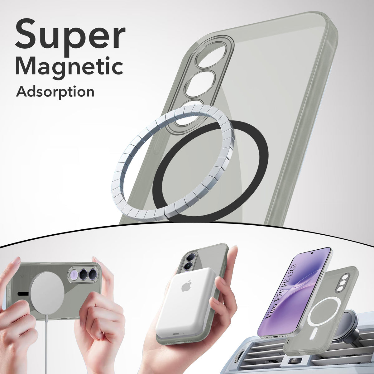 For Vivo V70 FE 5G Back Cover Case Lifetime Anti-Yellow MagSafe Compatible Clear (Sleek Hard Crystal | Shockproof and Camera Protection)