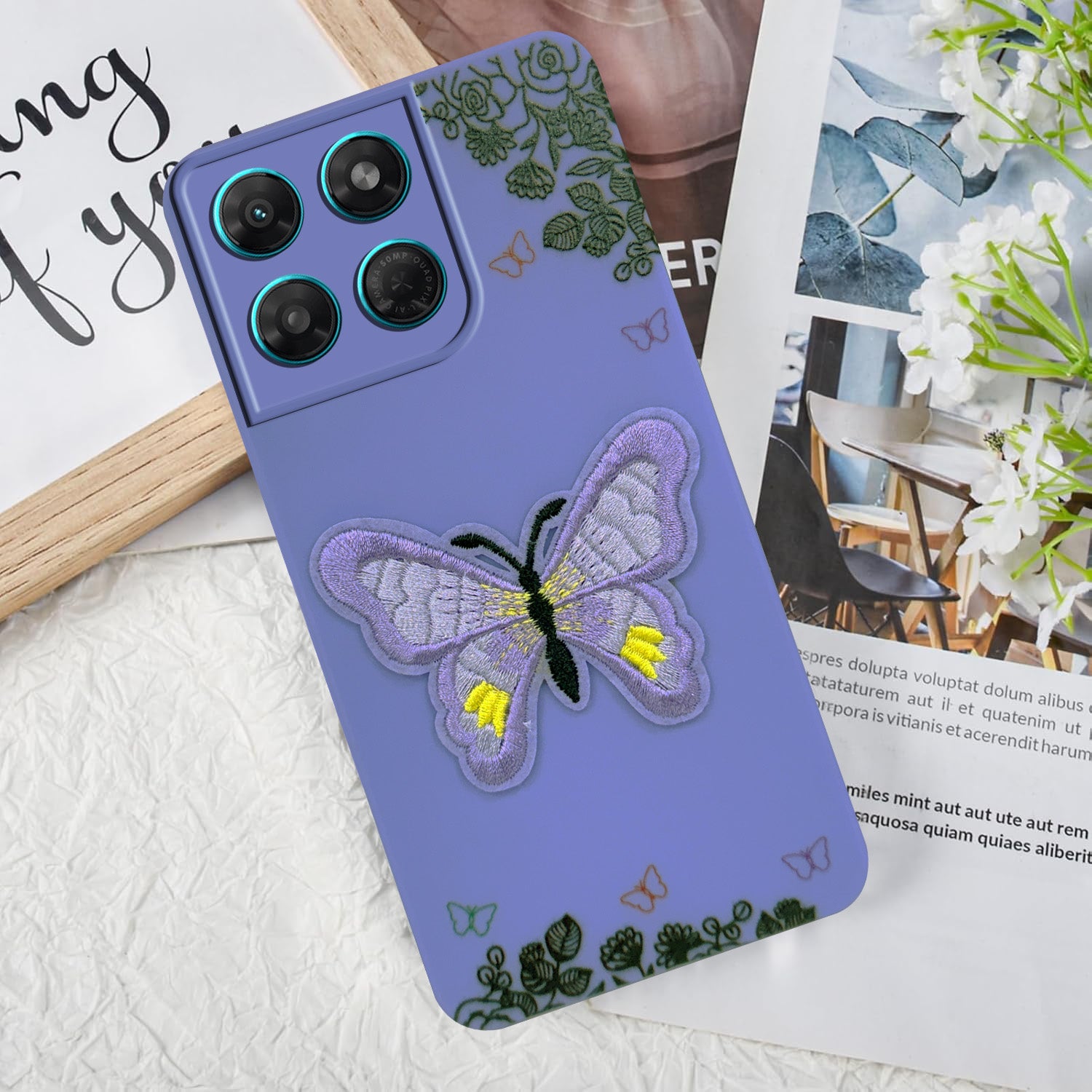 For Motorola Moto G37 Power Back Cover Case (Soft Butterfly Embroidery | Women Teen Girls | Camera Protection| Matte Silicone)