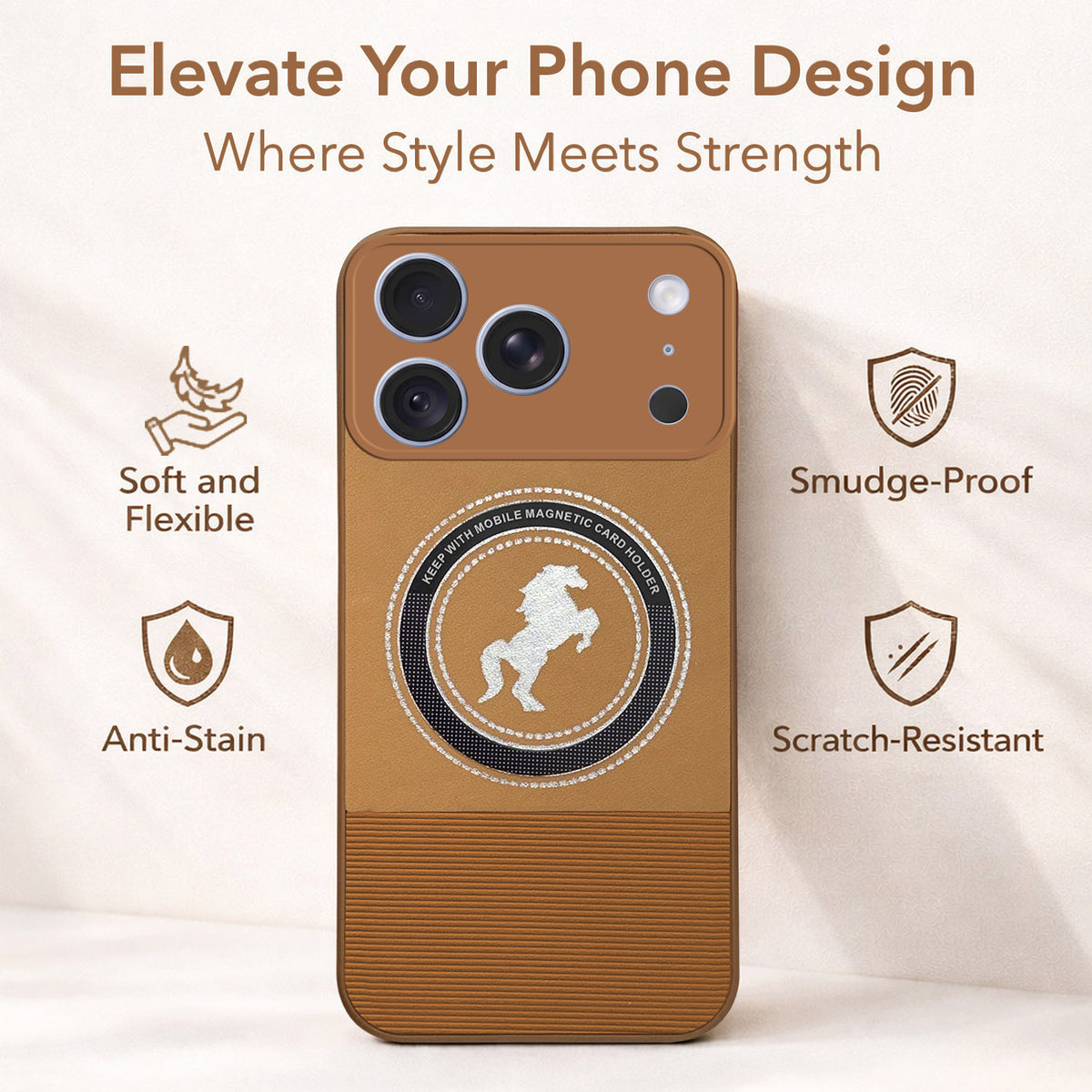 For Apple iPhone 18 Pro Back Cover Case PU Leather Finish (Professional Minimalist Texture | MagSafe Compatile | Camera Protection | Sleek Sober Formal)