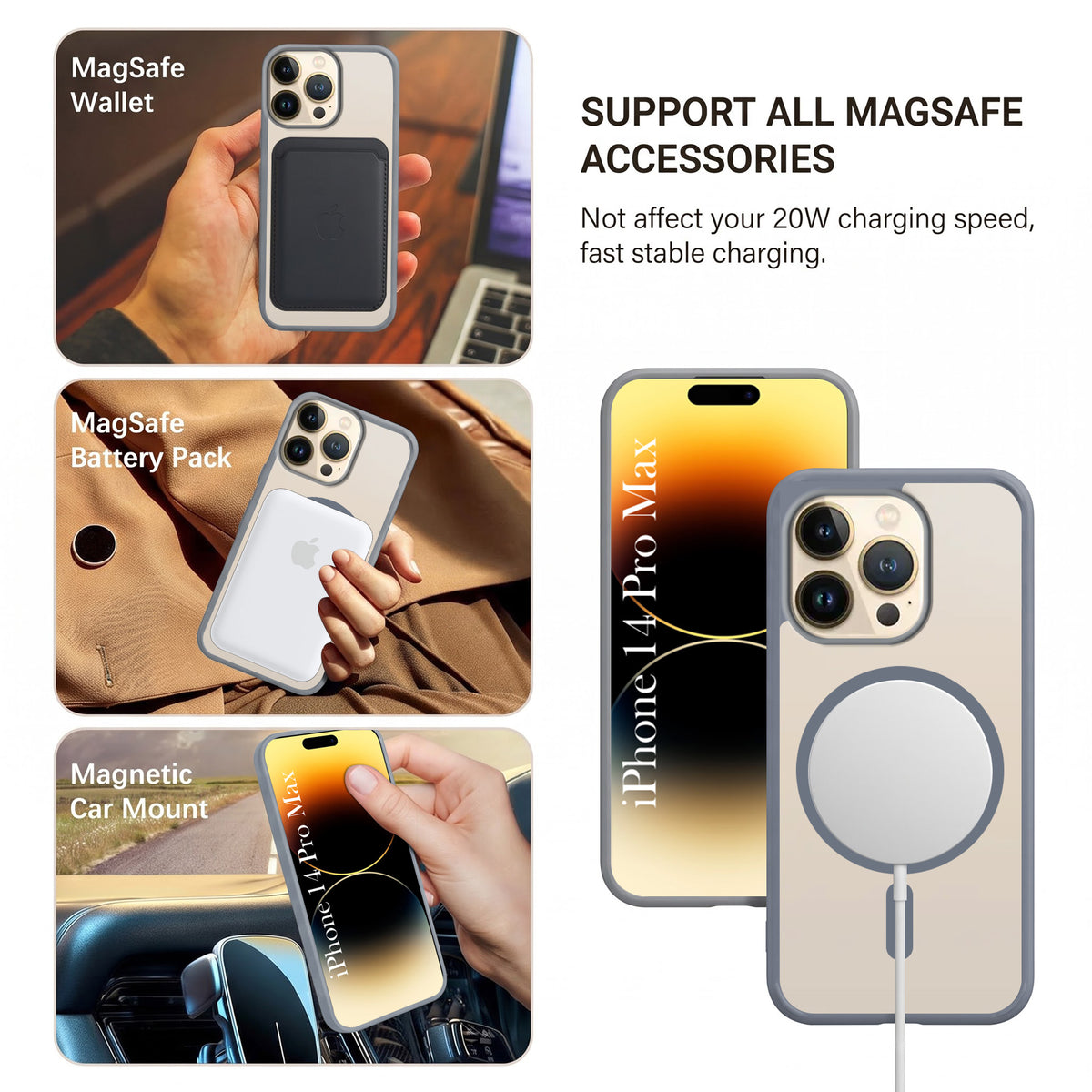 For Apple iPhone 14 Pro Max Matte Finish Back Case Cover (MagSafe Compatible | Translucent Soft Touch | Slim and Unbreakable)