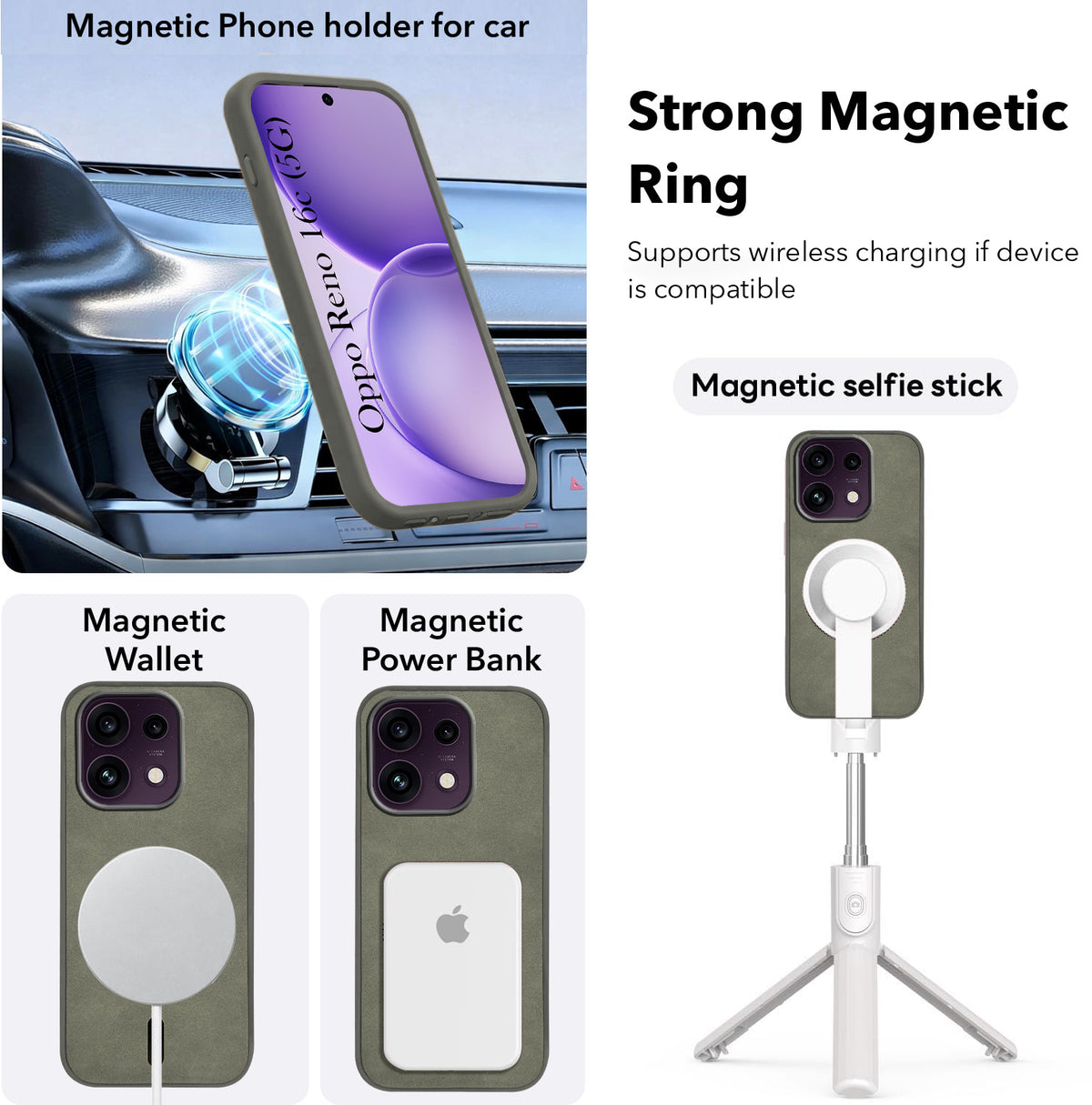 For Oppo Reno 16C 5G Back Cover Case Leather Finish (MagSafe Compatible Wireless Charging | Soft Touch | Camera Bump Protection)