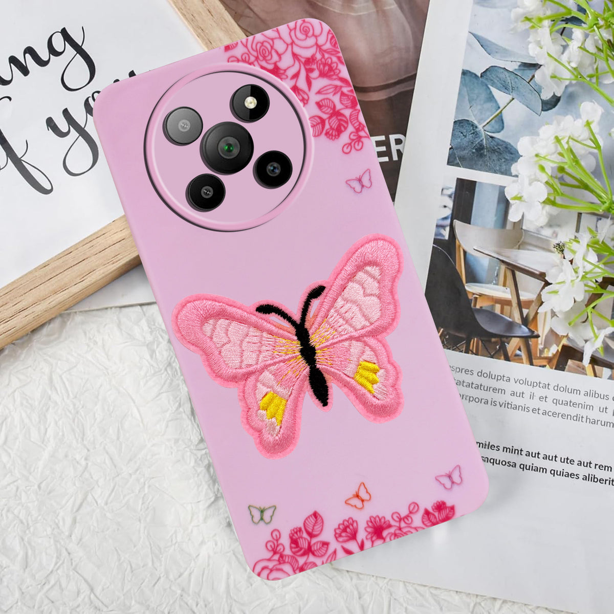 For Lava Agni 2 5G Back Cover Case (Soft Butterfly Embroidery | Women Teen Girls | Camera Protection| Matte Silicone)