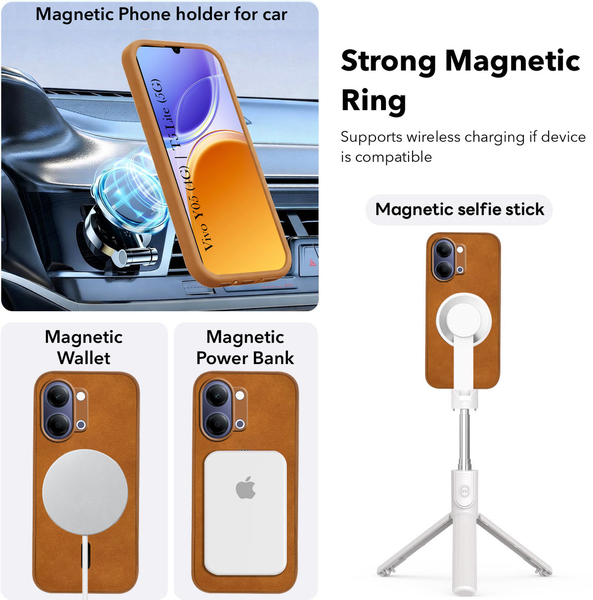 For Vivo Y05 4G | Vivo T5 Lite 5G Back Cover Case Leather Finish (MagSafe Compatible Wireless Charging | Soft Touch | Camera Bump Protection)