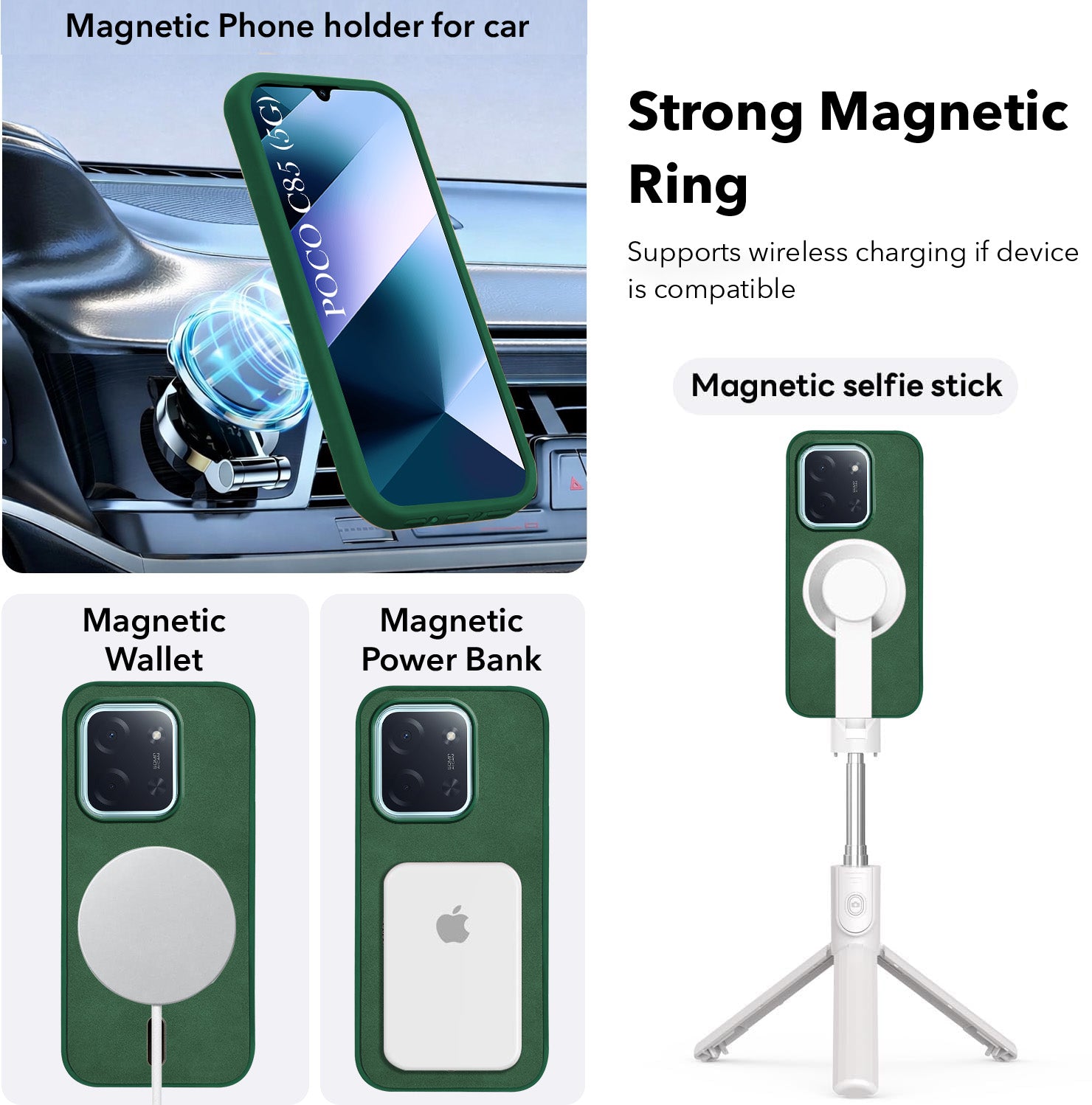 For Poco C85 5G Back Cover Case Leather Finish  (MagSafe Compatible Wireless Charging | Soft Touch | Camera Bump Protection)