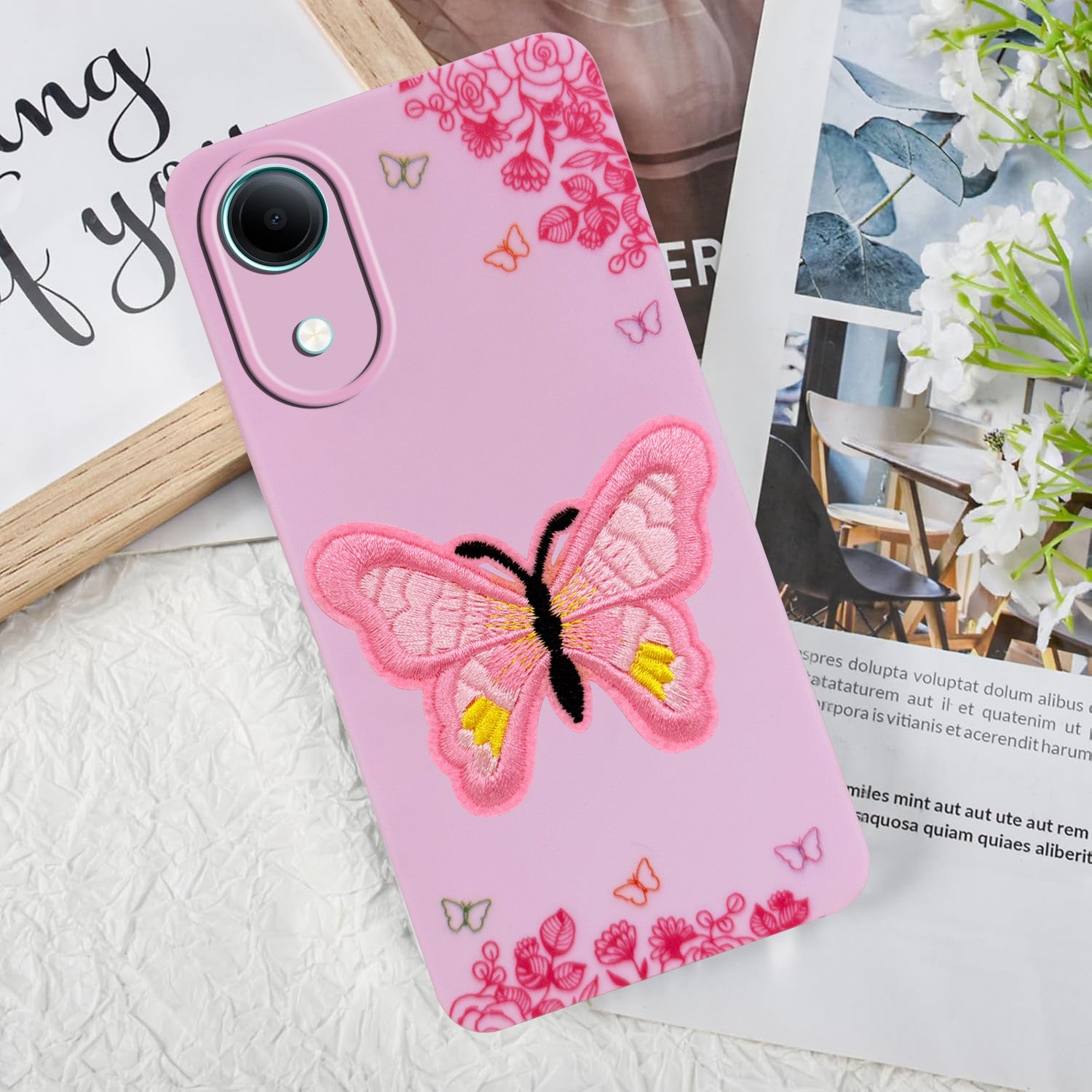 For Vivo T5e 5G Back Cover Case (Soft Butterfly Embroidery | Women Teen Girls | Camera Protection| Matte Silicone)
