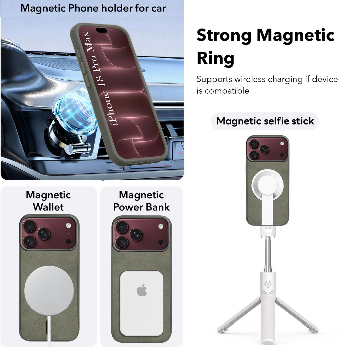 For Apple iPhone 18 Pro Max Back Cover Case Leather Finish (MagSafe Compatible Wireless Charging | Soft Touch | Camera Bump Protection)