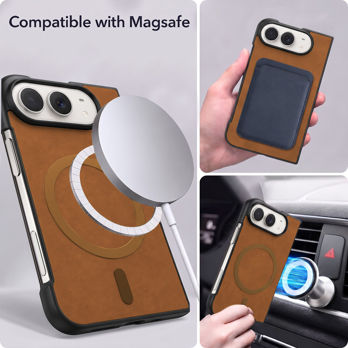 For Apple iPhone Duo Back Cover Case Leather Finish (MagSafe Wireless Charging Compatible | Inside Microfiber Cloth)