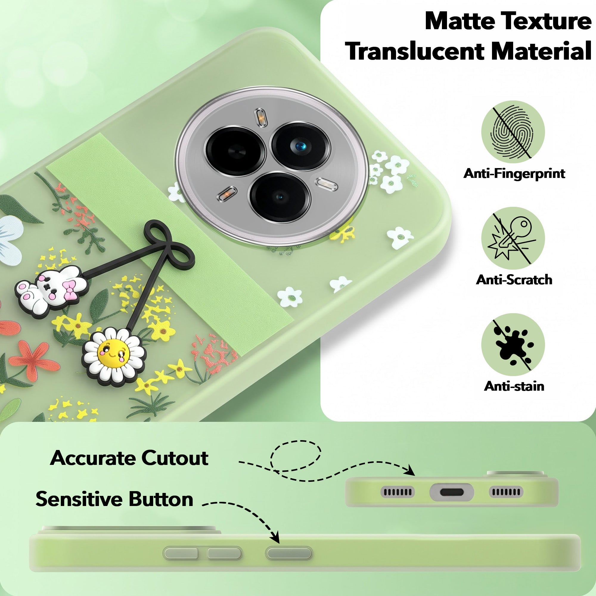 For Realme 14 Pro Back Cover Case (3D Cute Cartoons | Hard Back Side Soft | Matte Premium Finish | HD Printing)