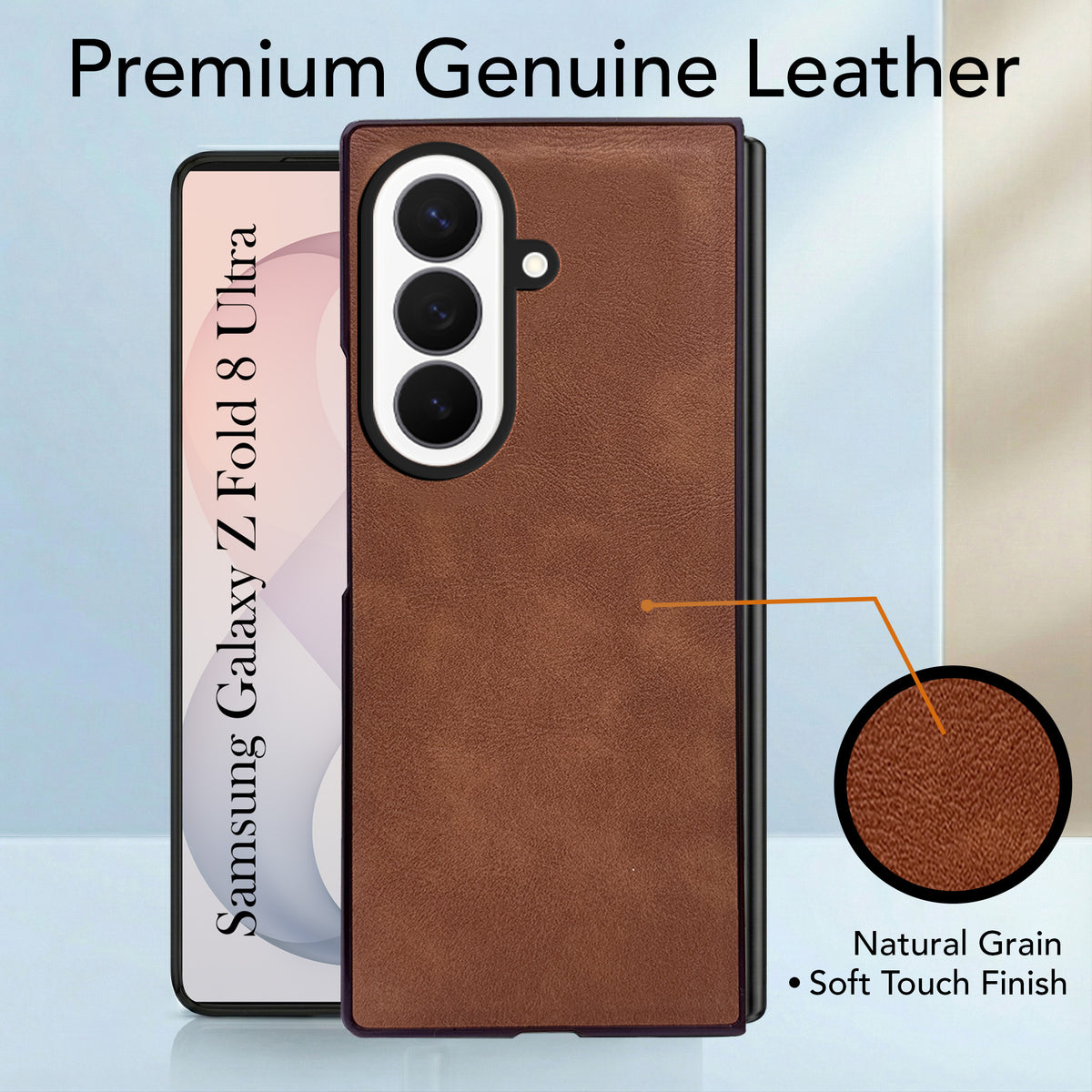 For Samsung Galaxy Z Fold 8 Ultra Back Case Cover Premium Genuine Leather (Integrated Front Screen Protector | Inside Microfiber Cloth)