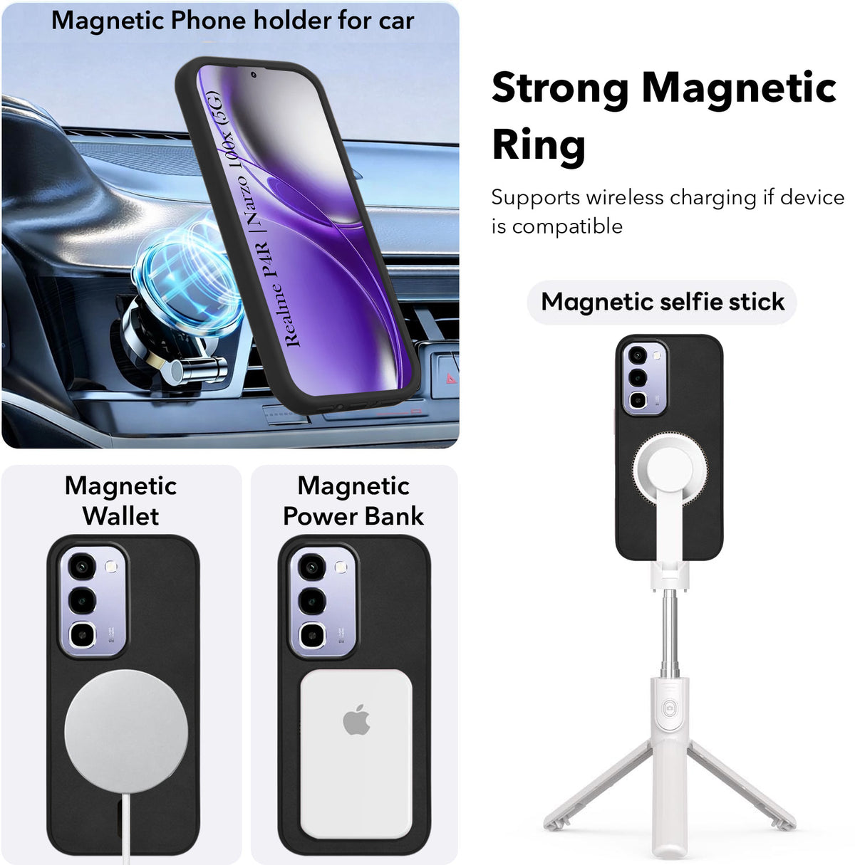 For Realme P4R 5G | Realme Narzo 100X 5G Back Cover Case Leather Finish (MagSafe Compatible Wireless Charging | Soft Touch | Camera Bump Protection)