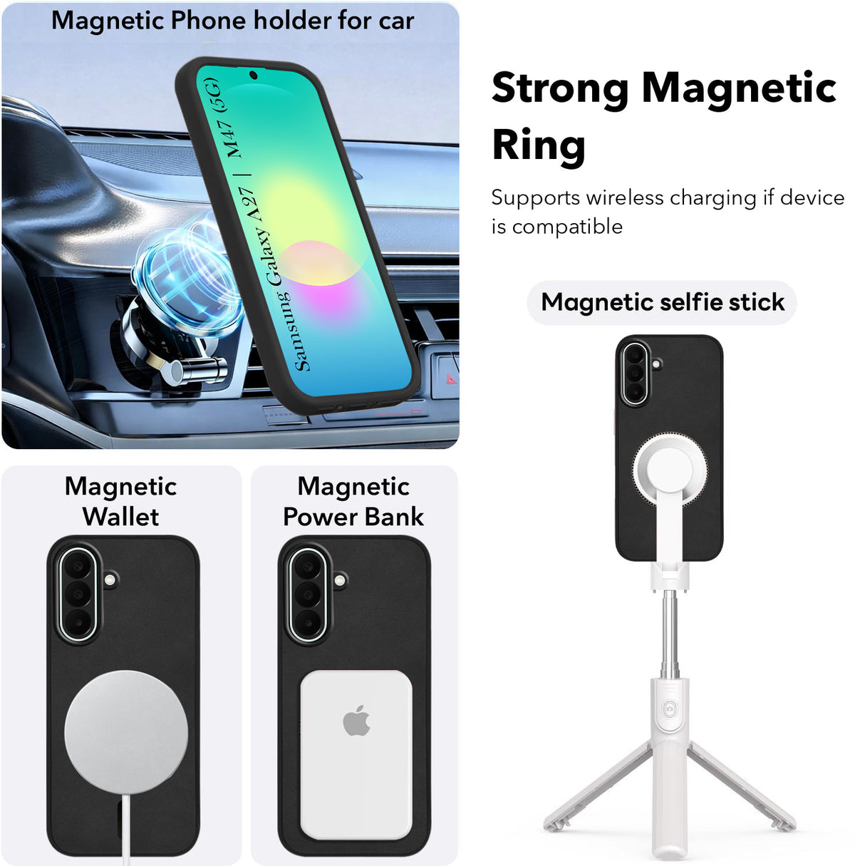 For Samsung Galaxy A27 5G | Galaxy M47 5G Back Cover Case Leather Finish (MagSafe Compatible Wireless Charging | Soft Touch | Camera Bump Protection)