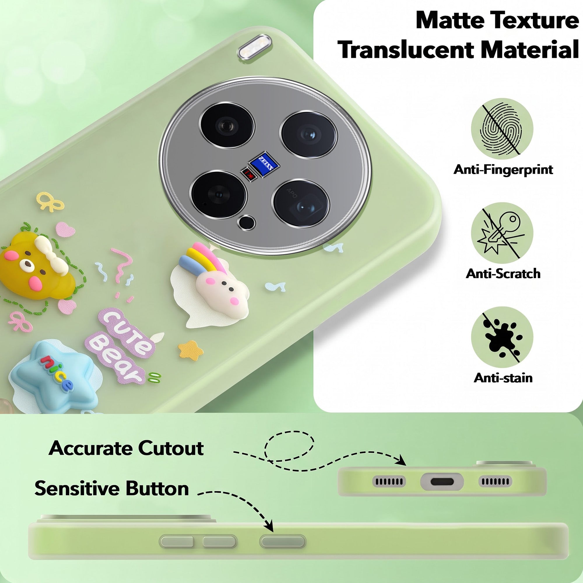 For Vivo X300 5G Back Cover Case (3D Cute Cartoons | Hard Back Side Soft | Matte Premium Finish | HD Printing)