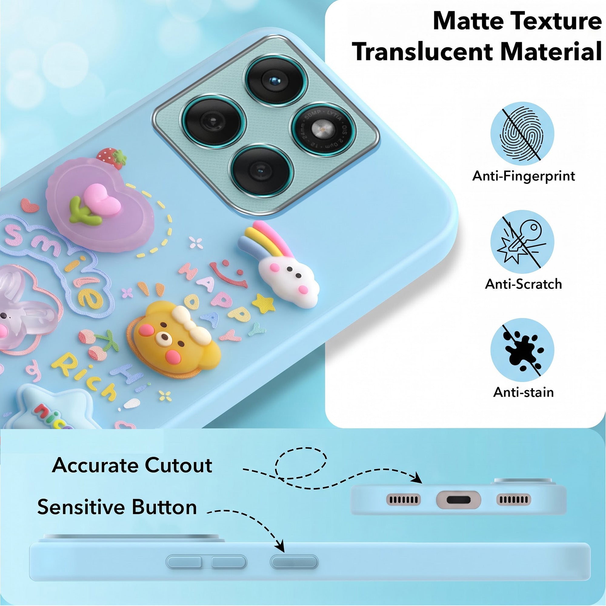 For Motorola Moto Edge 60 Back Cover Case (3D Cute Cartoons | Hard Back Side Soft | Matte Premium Finish | HD Printing)
