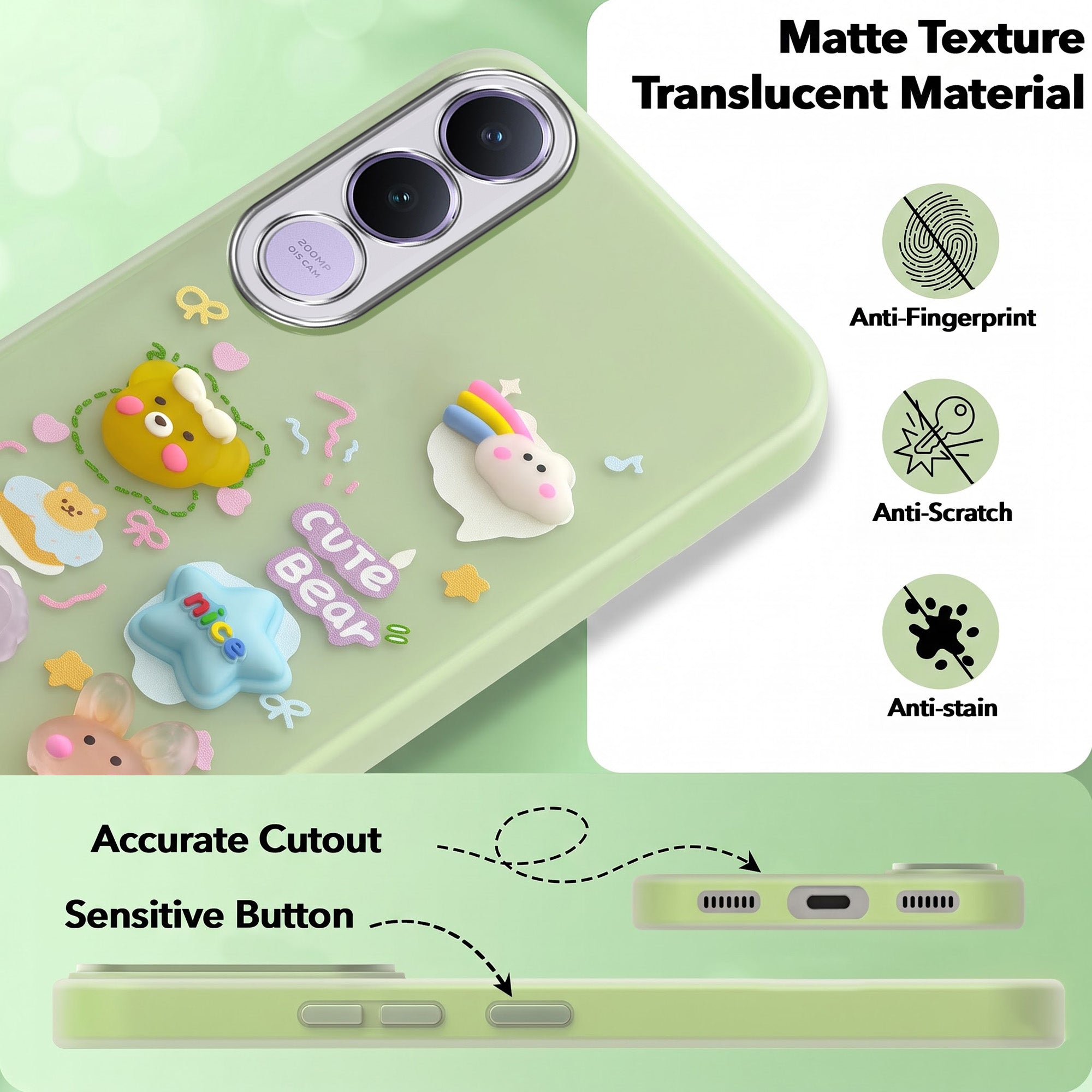 For Vivo V70 FE 5G Back Cover Case (3D Cute Cartoons | Hard Back Side Soft | Matte Premium Finish | HD Printing)