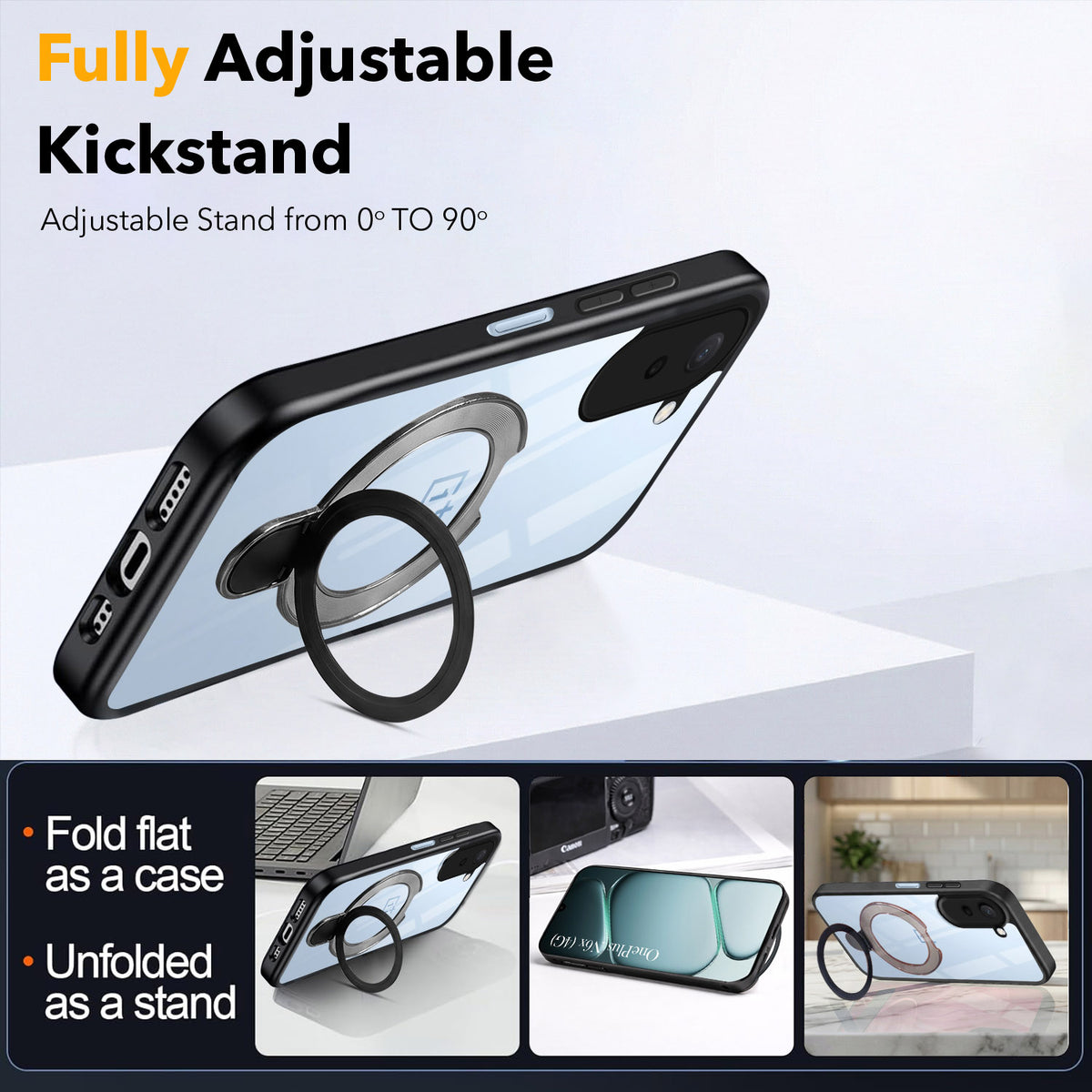 For OnePlus N6X Back Cover Case (Kick Stand Ring Holder | Life time Anti Yellow | Camera Protection)