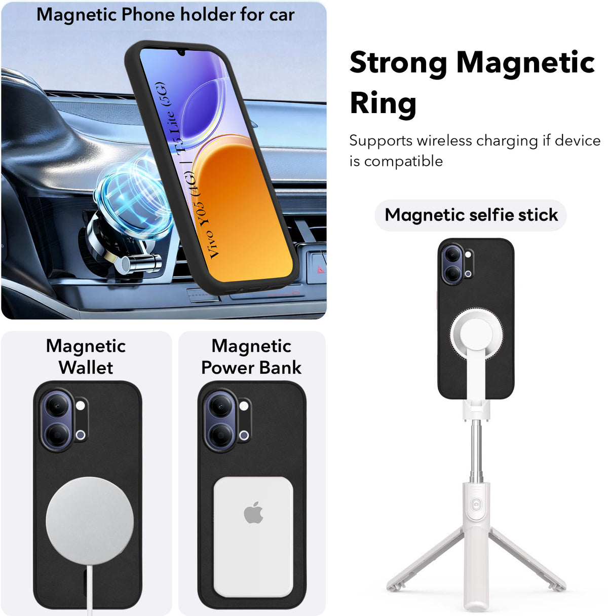 For Vivo Y05 4G | Vivo T5 Lite 5G Back Cover Case Leather Finish (MagSafe Compatible Wireless Charging | Soft Touch | Camera Bump Protection)
