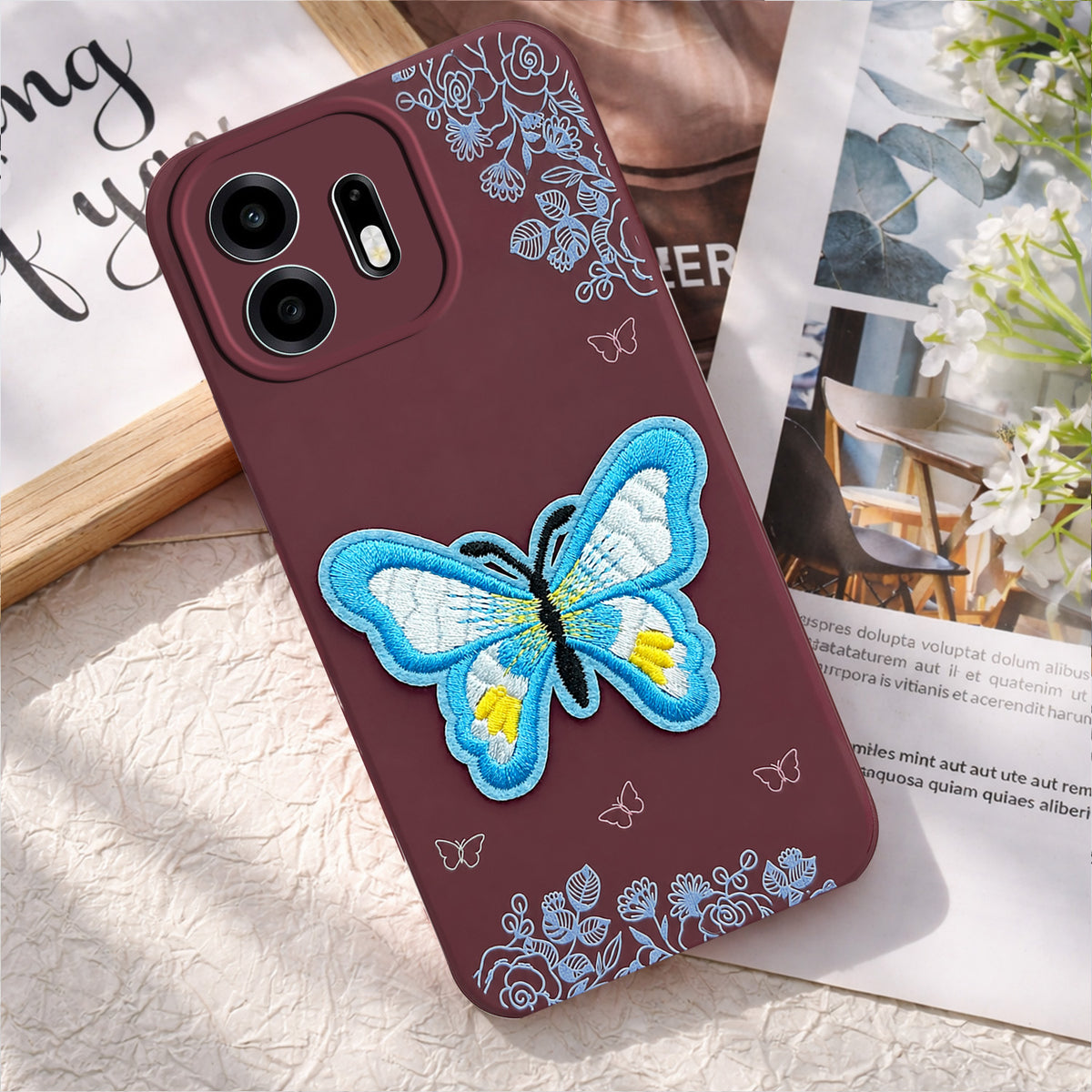 For OnePlus N6 Back Cover Case (Soft Butterfly Embroidery | Women Teen Girls | Camera Protection| Matte Silicone)