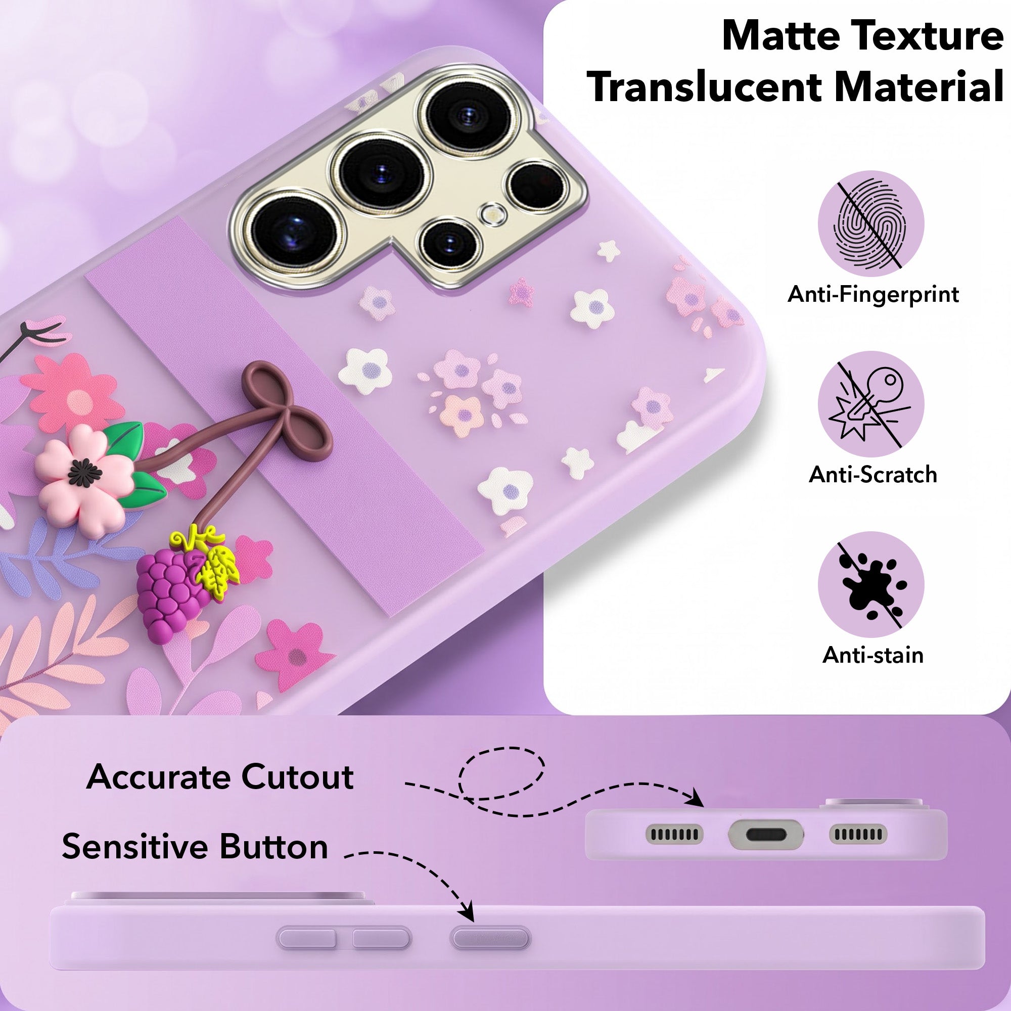 For Samsung Galaxy S24 Ultra Back Cover Case (3D Cute Cartoons | Hard Back Side Soft | Matte Premium Finish | HD Printing)