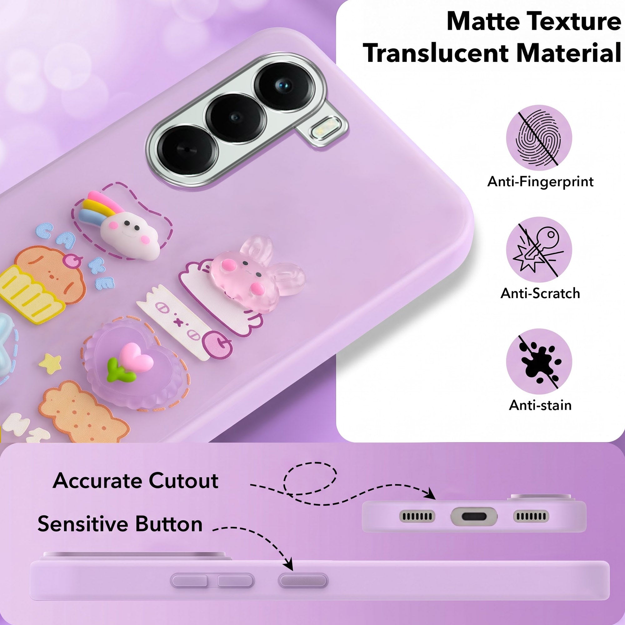 For OnePlus Nord CE 6 Lite Back Cover Case (3D Cute Cartoons | Hard Back Side Soft | Matte Premium Finish | HD Printing)