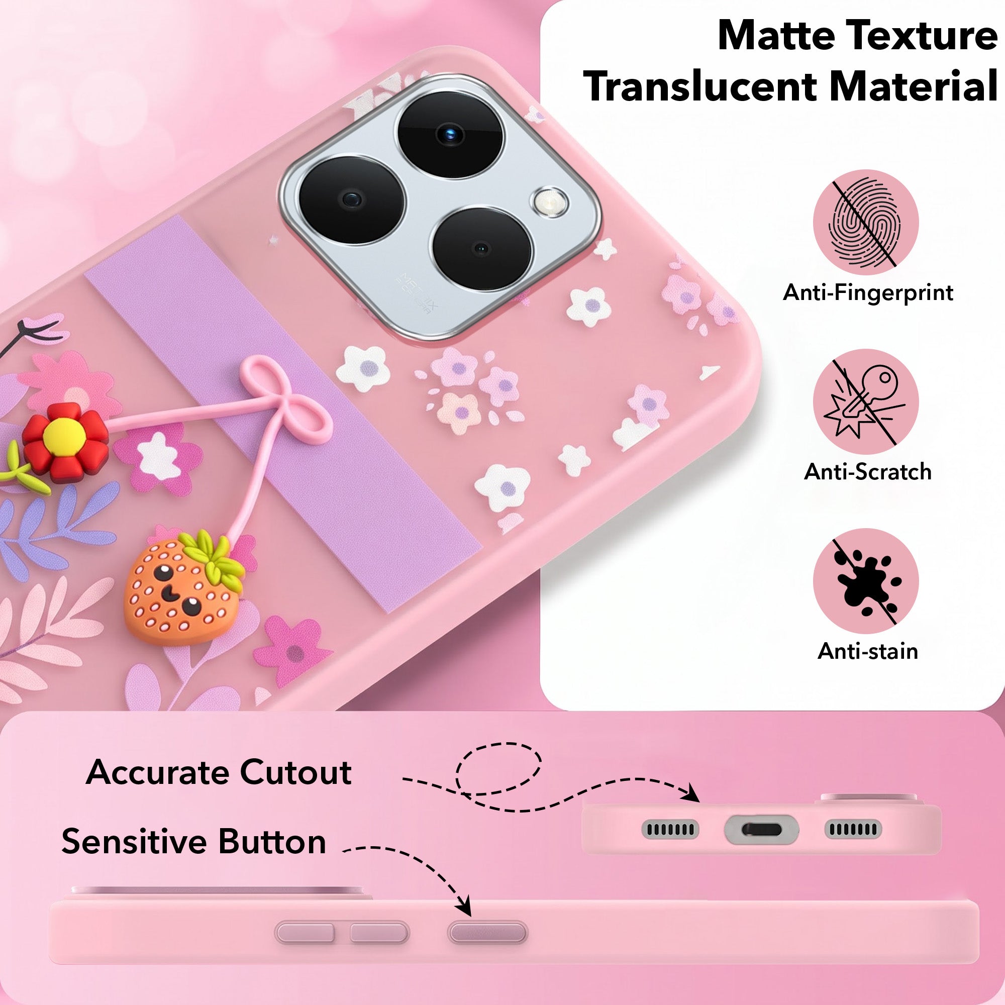 For Realme 15T | Realme Narzo 90 Back Cover Case (3D Cute Cartoons | Hard Back Side Soft | Matte Premium Finish | HD Printing)