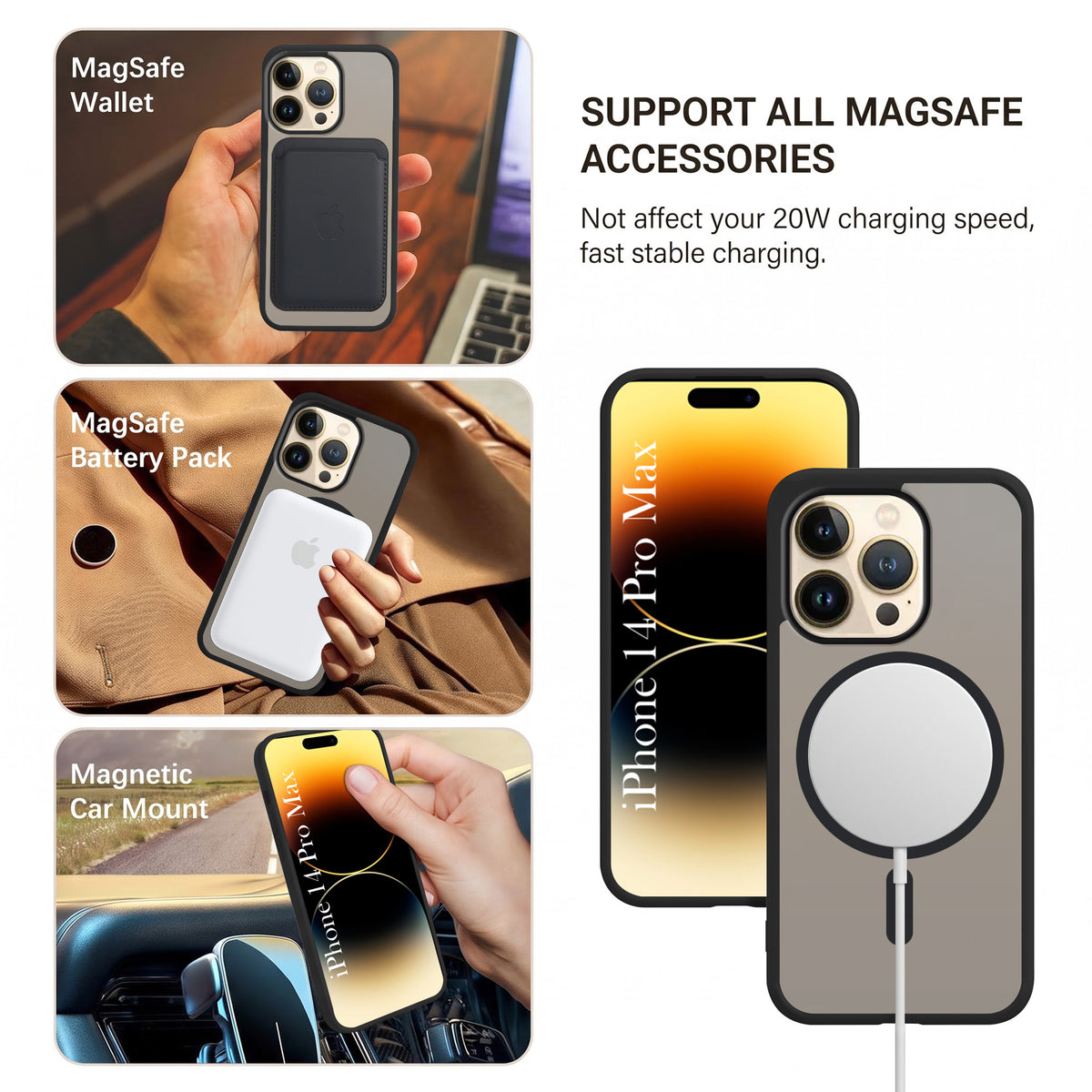 For Apple iPhone 14 Pro Max Matte Finish Back Case Cover (MagSafe Compatible | Translucent Soft Touch | Slim and Unbreakable)