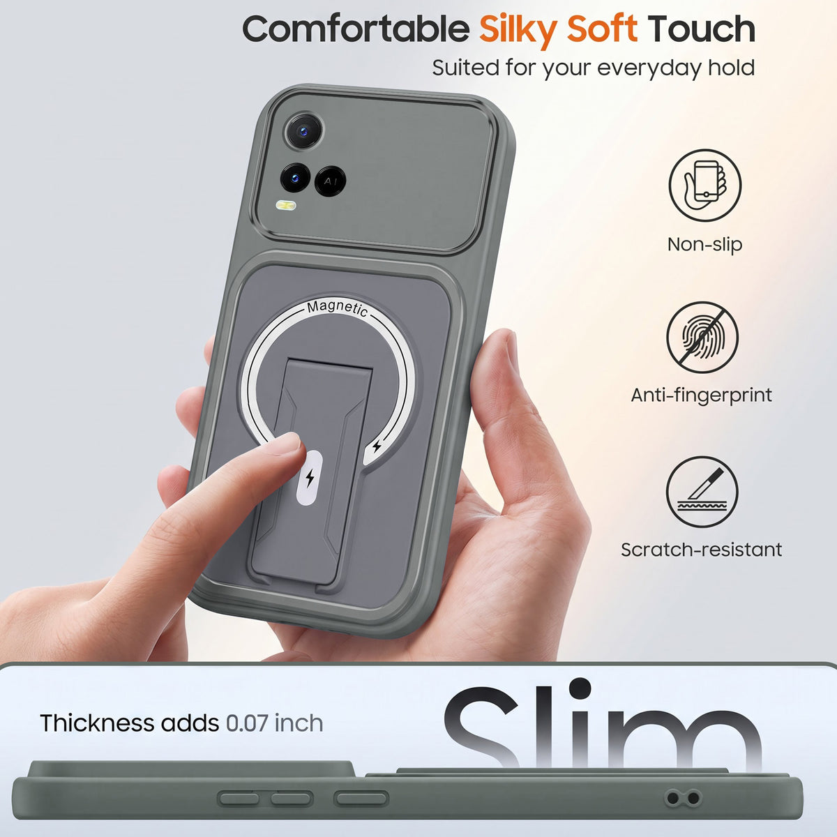 For Vivo Y21 2021 Back Case Cover Metallic (Hybrid Armor Kickstand | MagSafe Compatible | Camera Protection Shockproof)