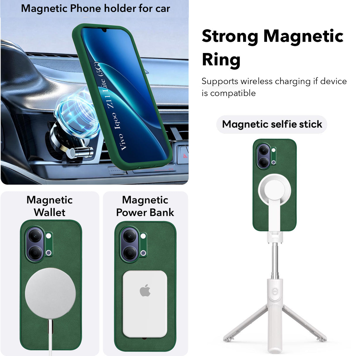 For Vivo iQOO Z11 Lite Back Cover Case Leather Finish (MagSafe Compatible Wireless Charging | Soft Touch | Camera Bump Protection)