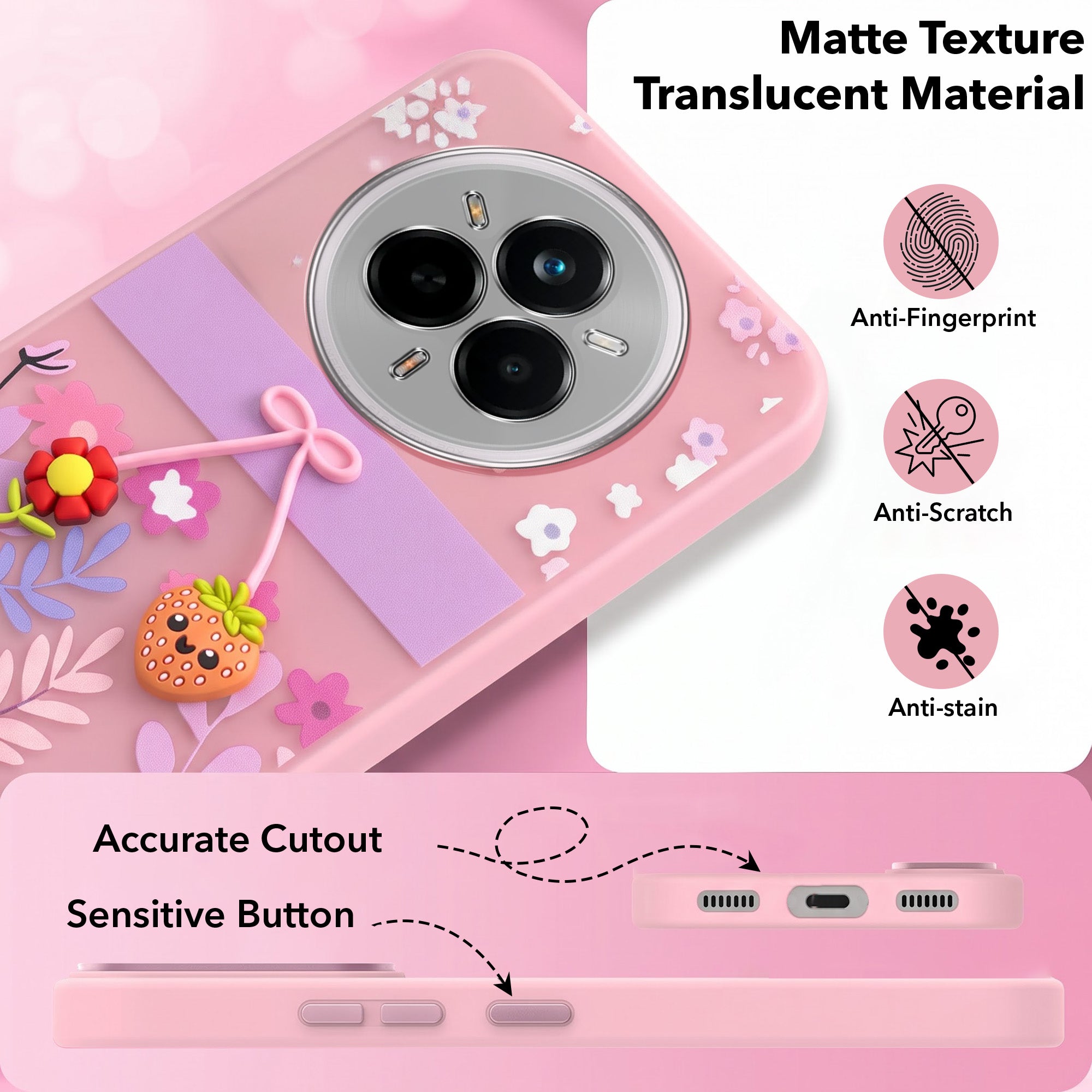 For Realme 14 Pro Back Cover Case (3D Cute Cartoons | Hard Back Side Soft | Matte Premium Finish | HD Printing)