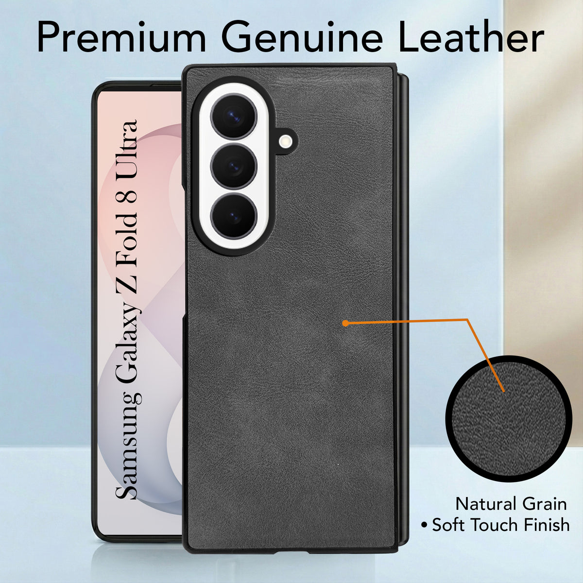 For Samsung Galaxy Z Fold 8 Ultra Back Case Cover Premium Genuine Leather (Integrated Front Screen Protector | Inside Microfiber Cloth)