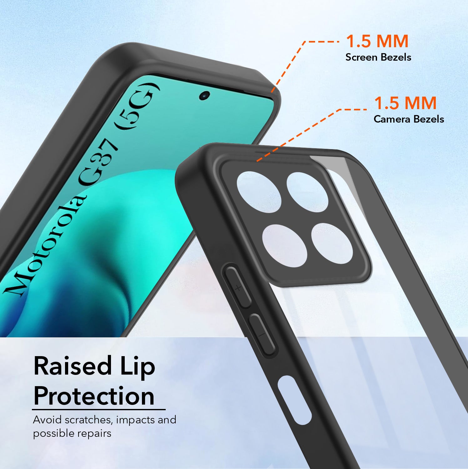 For Motorola Moto G37 (Combo with Back Cover and 9H Tempered Glass (Lifetime Anti-Yellow | Crystal Clear Shockproof | Oleophobic Coating Screen Glass)